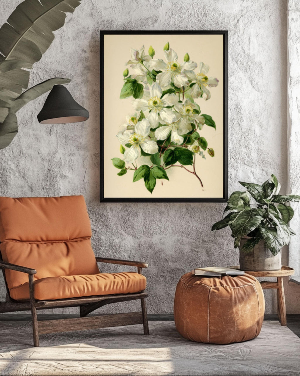 Vintage Clematis Botanical Wall Art | Cream Floral Canvas Print