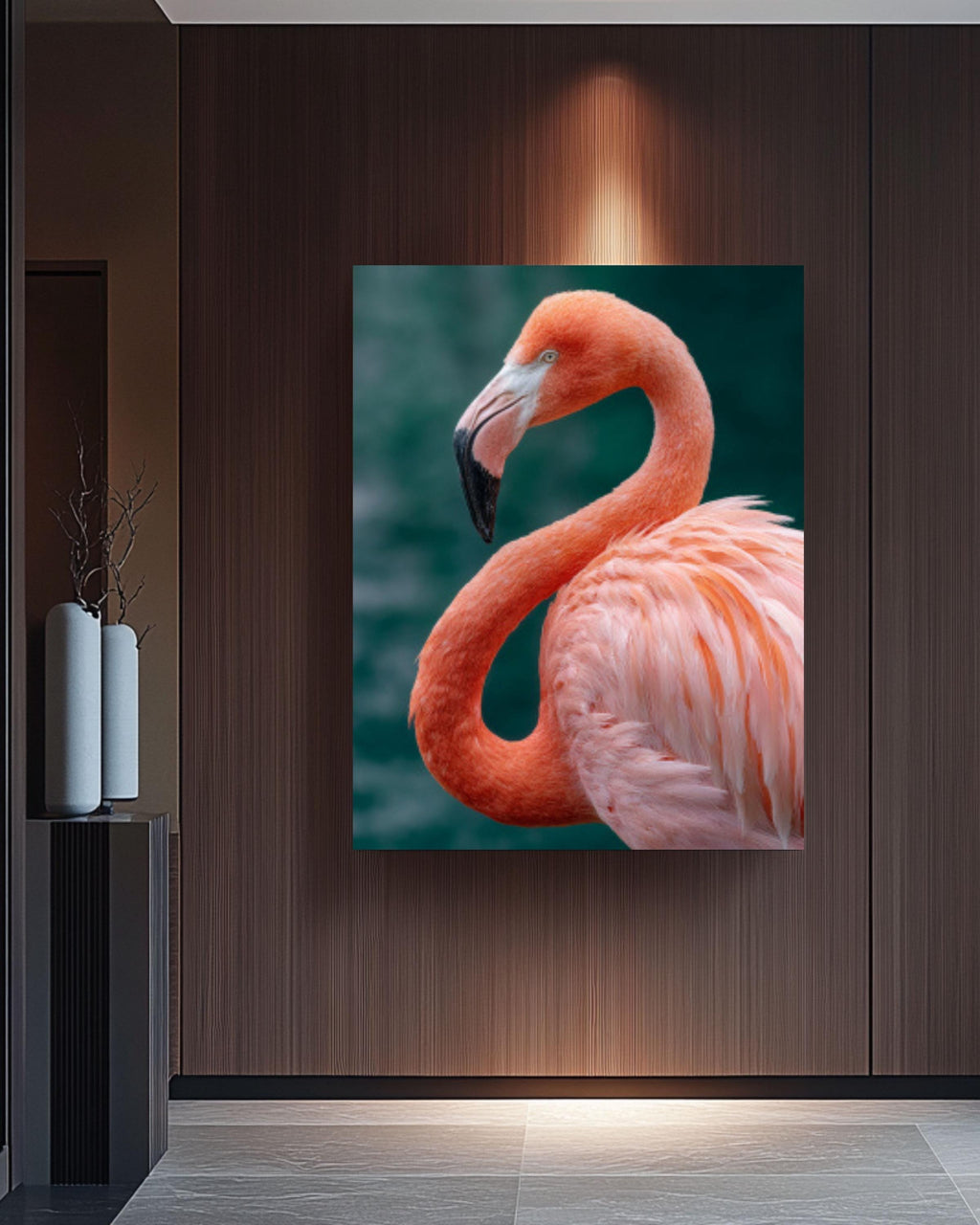 Pink Flamingo Portrait Wall Art | Tropical Bird Canvas or Framed Print