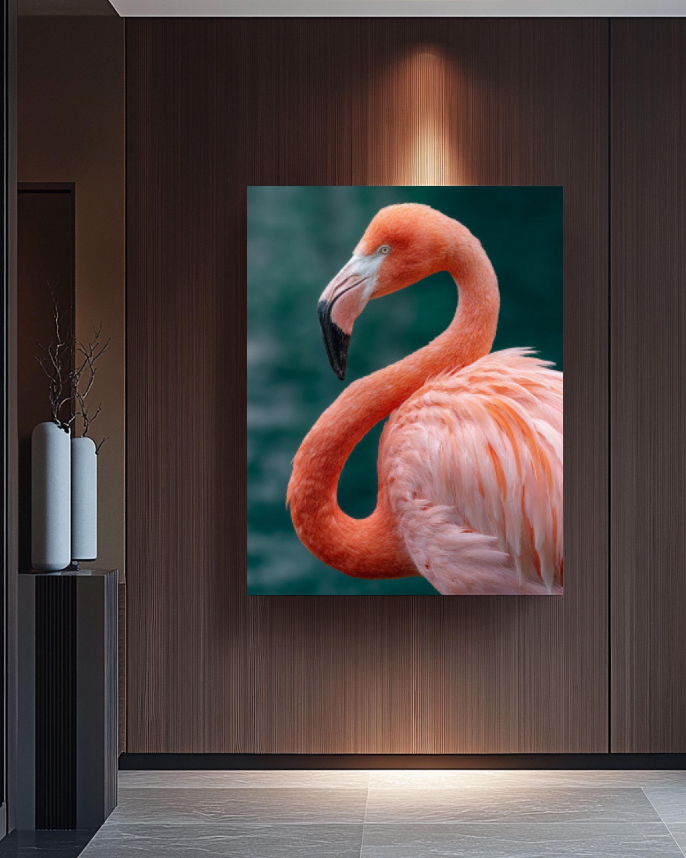 Pink Flamingo Portrait Wall Art | Tropical Bird Canvas or Framed Print