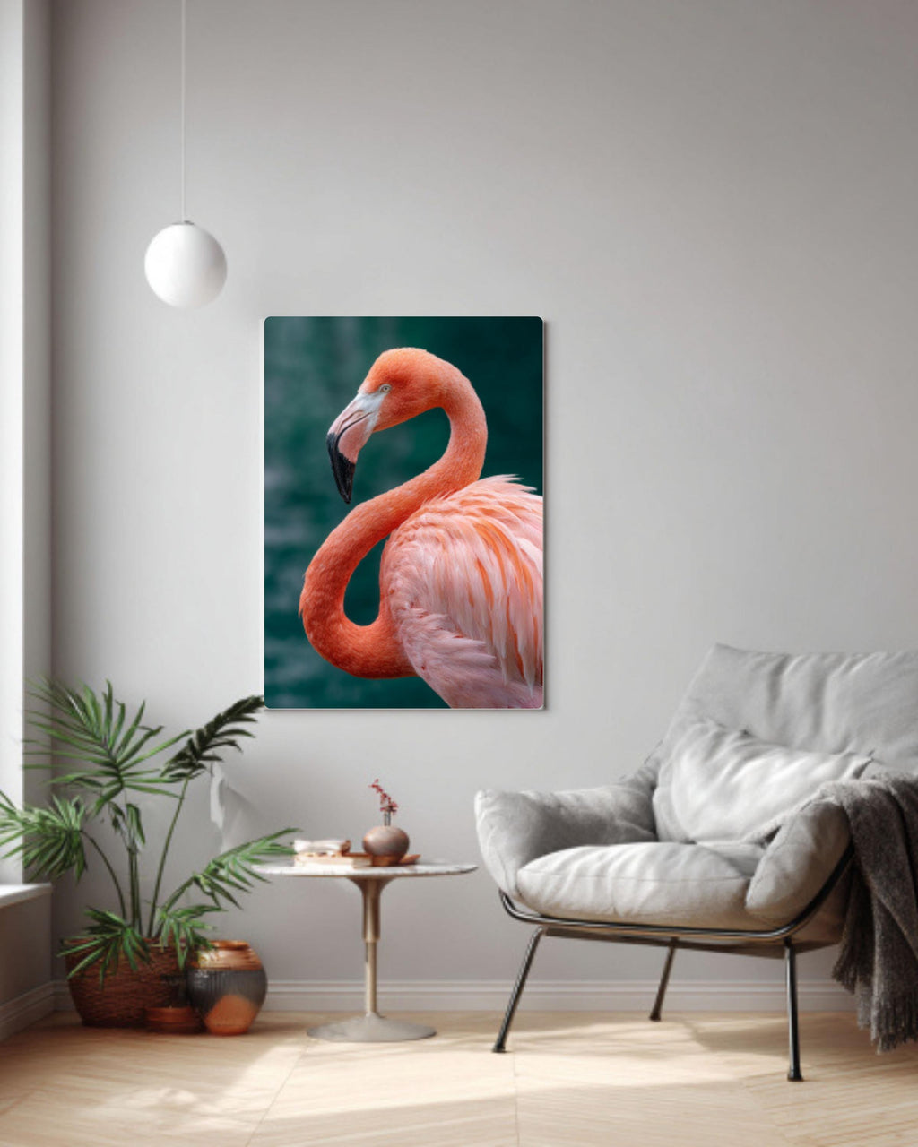 Pink Flamingo Portrait Wall Art | Tropical Bird Canvas or Framed Print