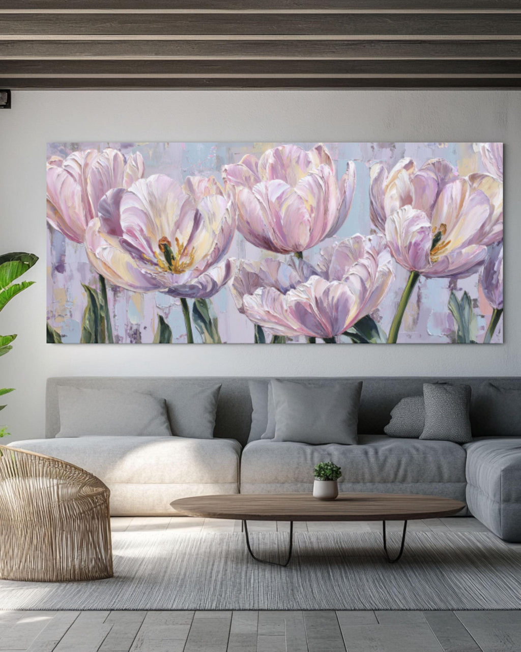 Pastel Tulip Oil Painting Wall Art | Punk Floral Canvas Print