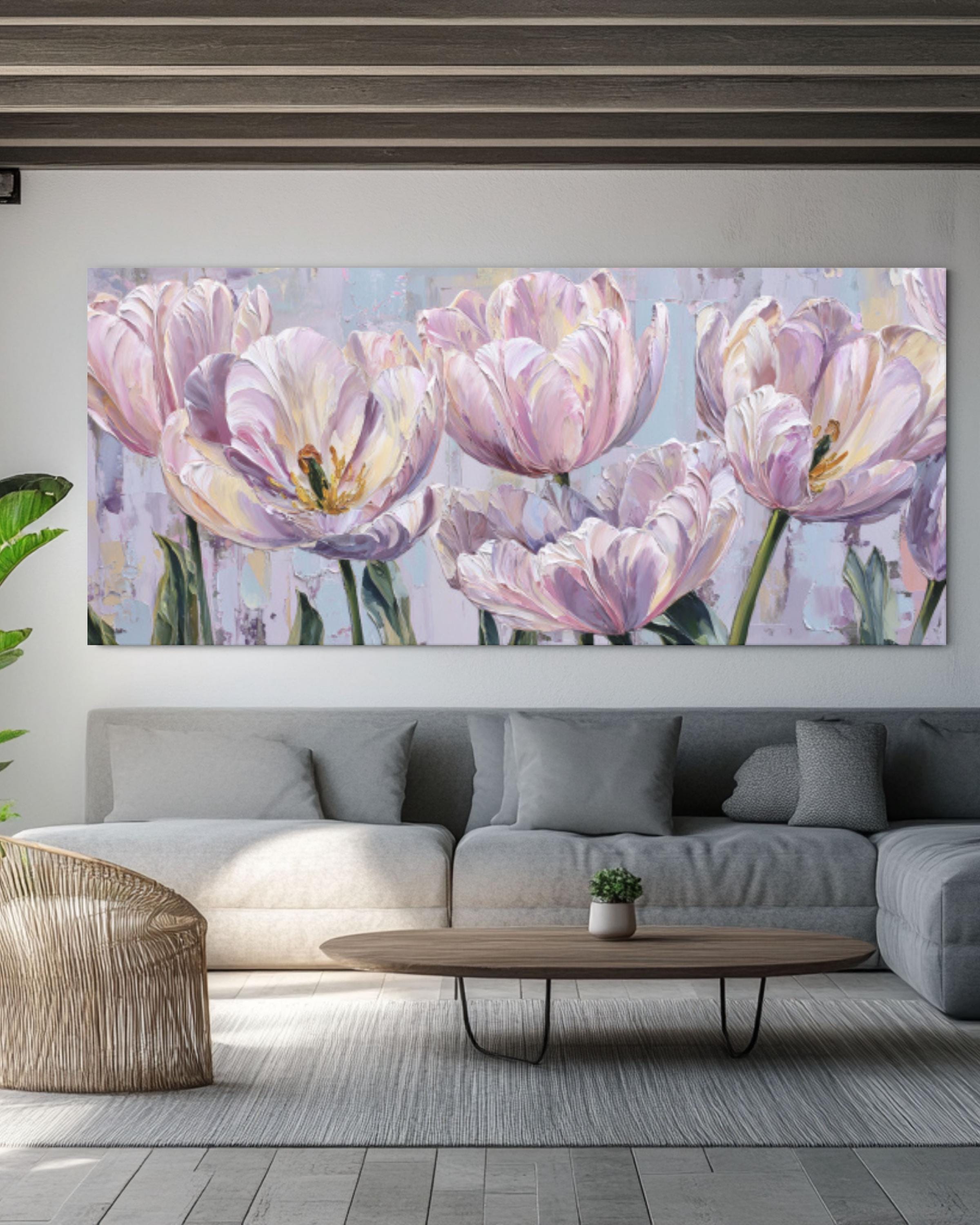Pastel Tulip Oil Painting Wall Art | Punk Floral Canvas Print