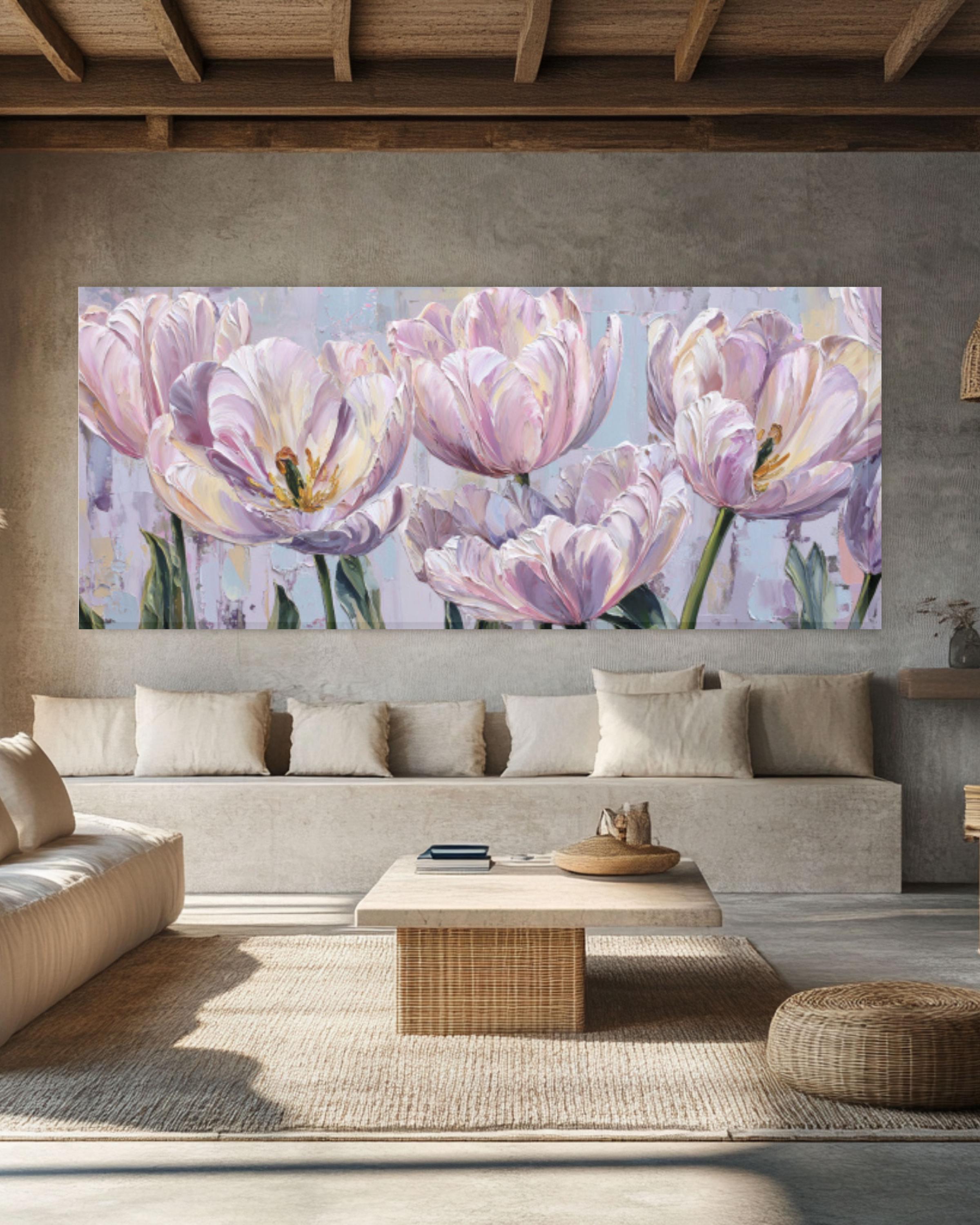 Pastel Tulip Oil Painting Wall Art | Punk Floral Canvas Print
