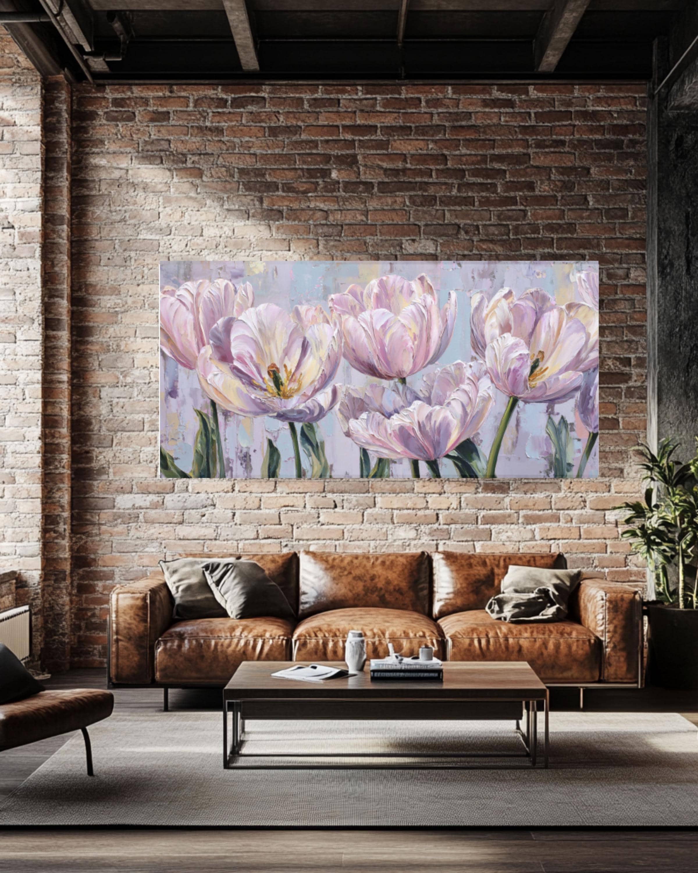 Pastel Tulip Oil Painting Wall Art | Punk Floral Canvas Print