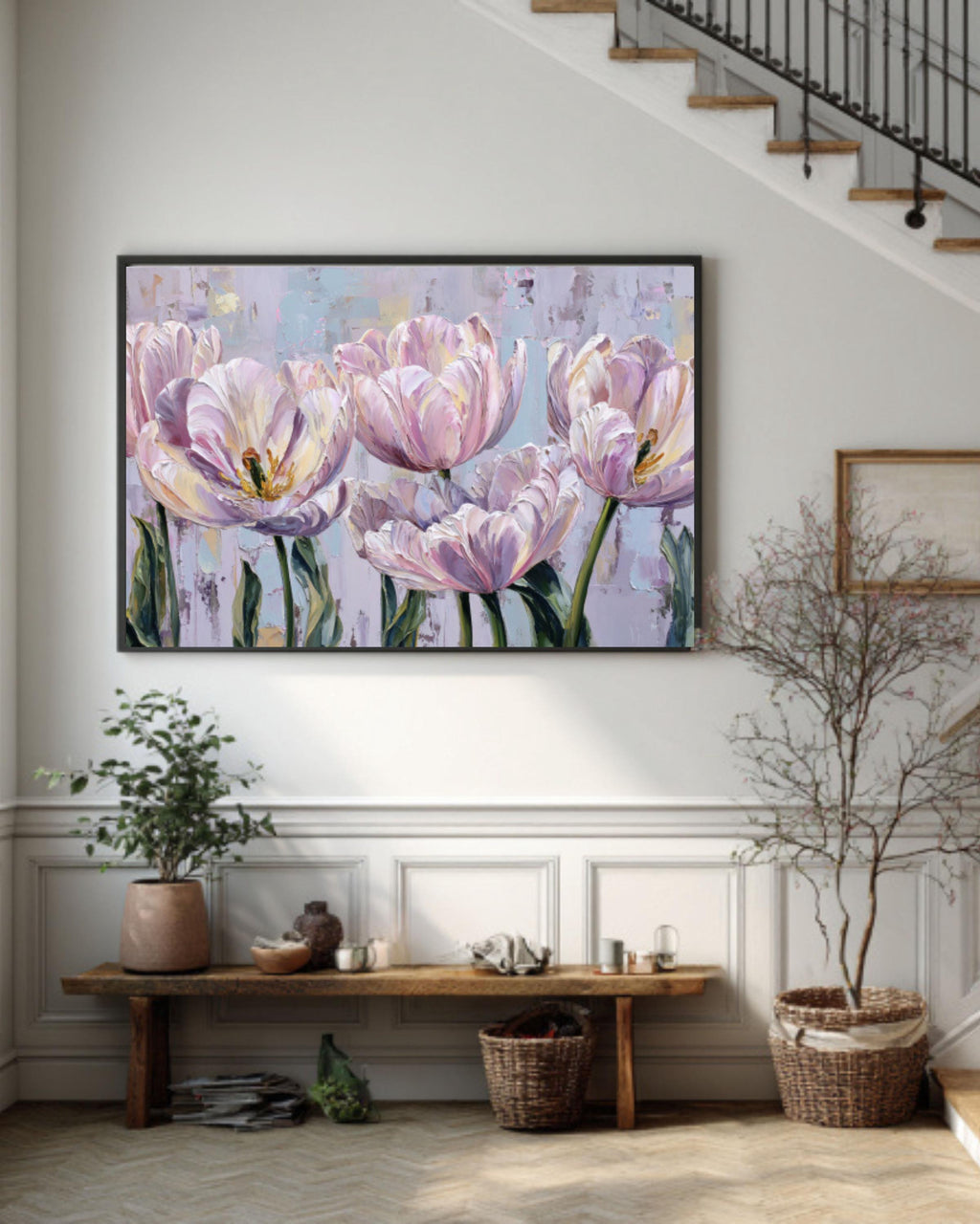 Pastel Tulip Oil Painting Wall Art | Punk Floral Canvas Print