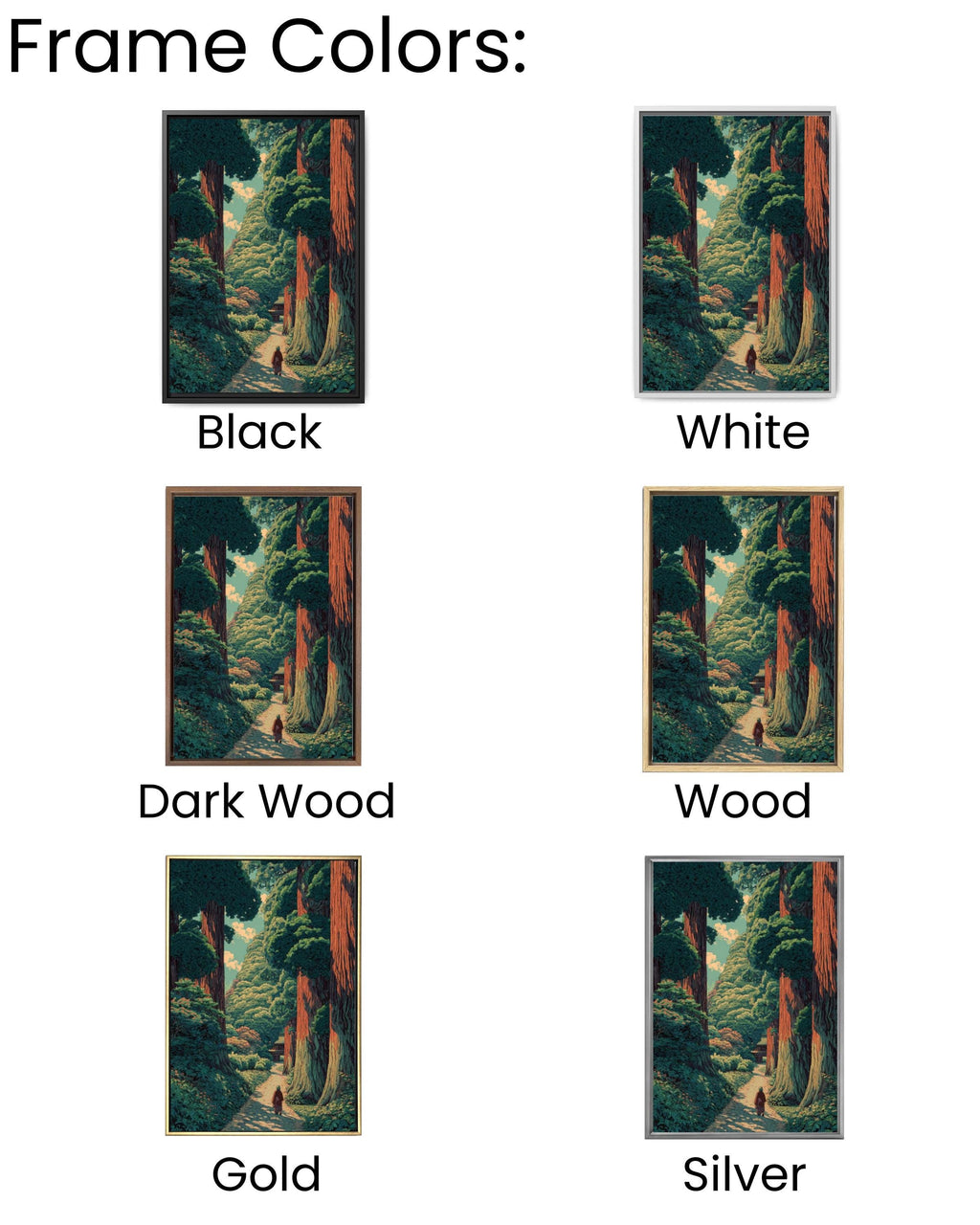 Redwood Forest Wall Art | Japanese Woodblock Style Landscape Canvas