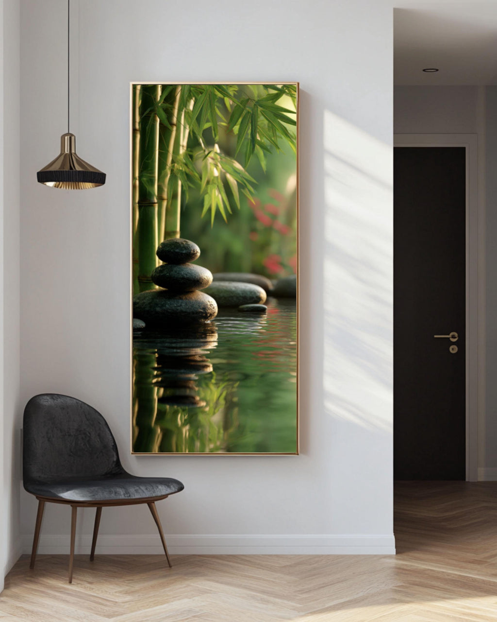 Zen Garden Stacked Stones Wall Art | Bamboo & Water Canvas Print