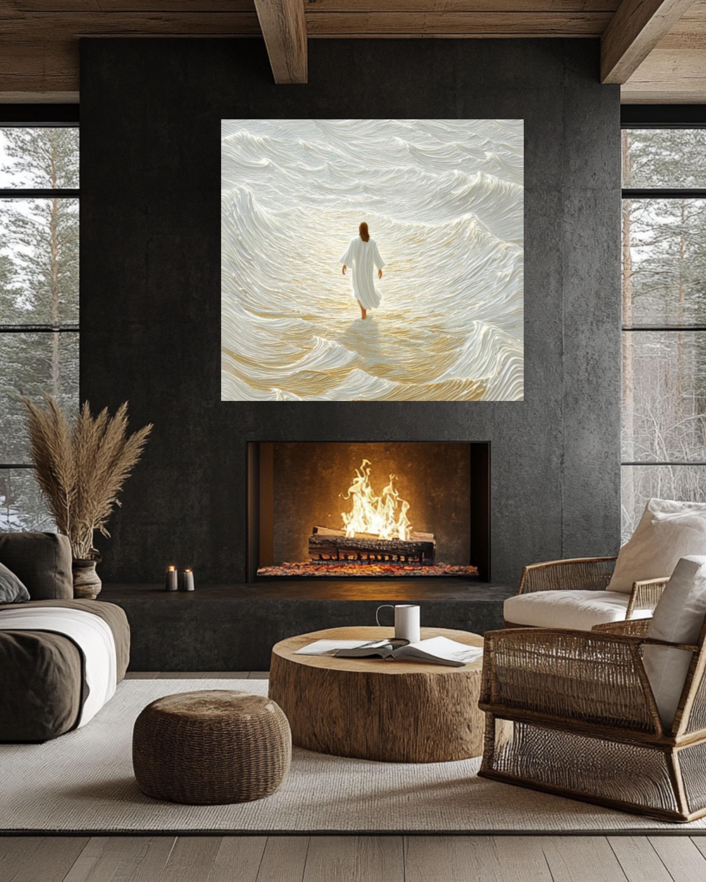Jesus Walking on Water Wall Art | Abstract Christian Canvas Print