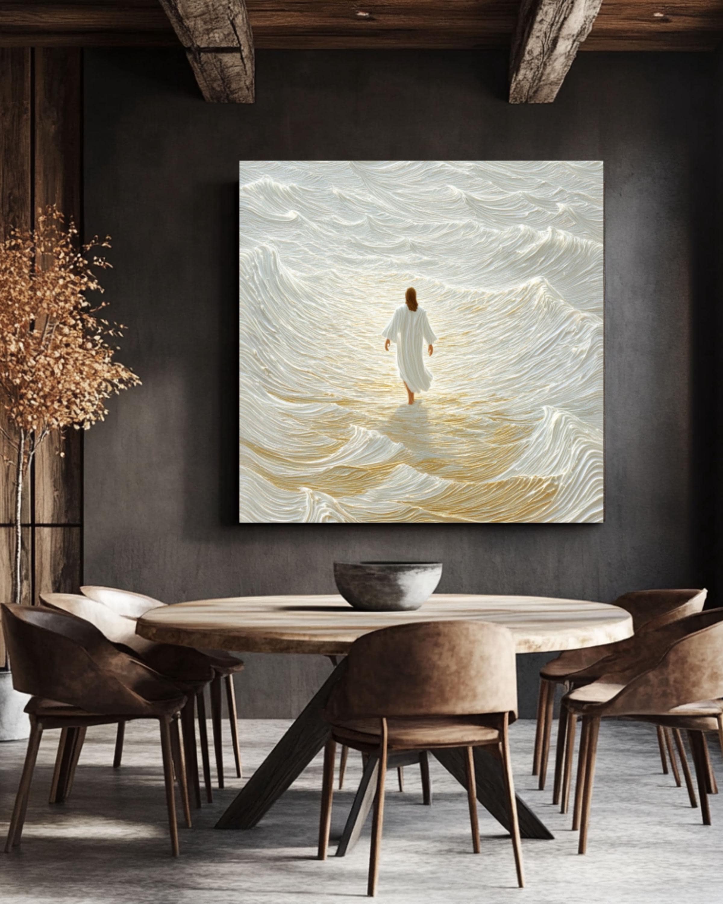 Jesus Walking on Water Wall Art | Abstract Christian Canvas Print