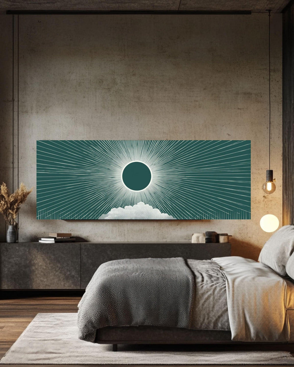 Geometric Illusion Wall Art | White Circle on Deep Green Canvas Print