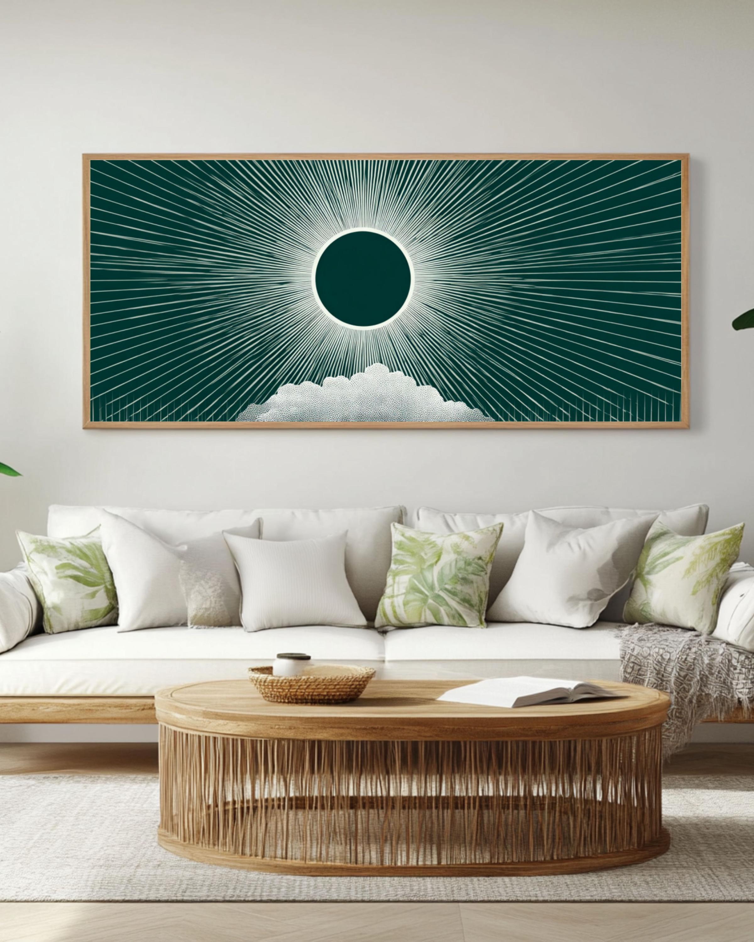 Geometric Illusion Wall Art | White Circle on Deep Green Canvas Print