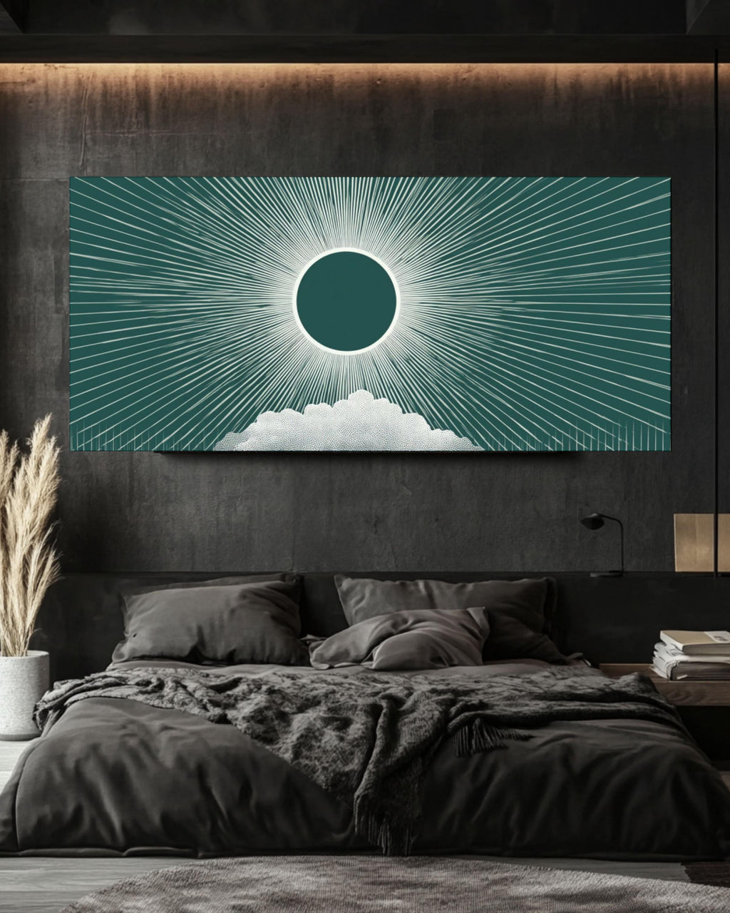 Geometric Illusion Wall Art | White Circle on Deep Green Canvas Print