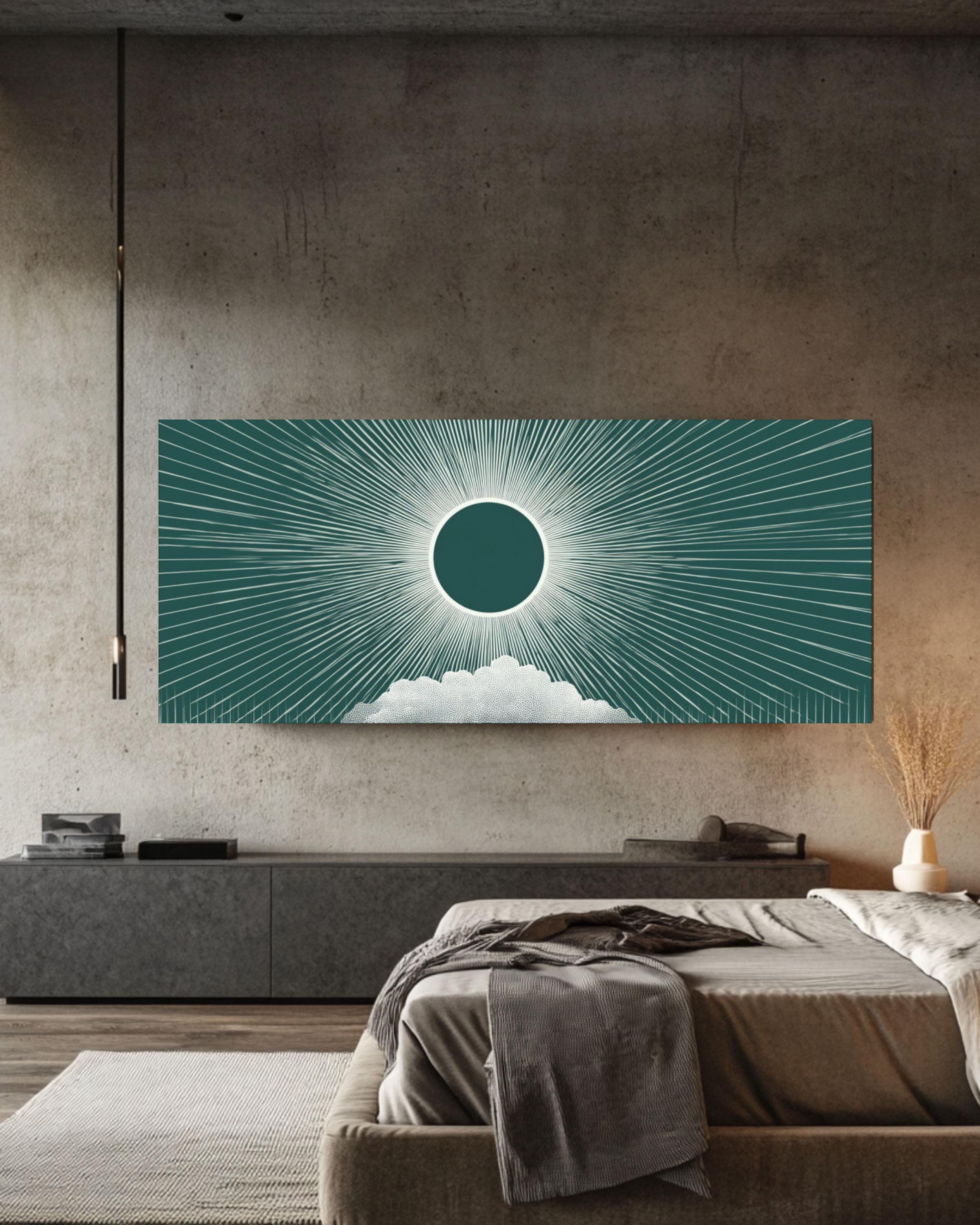 Geometric Illusion Wall Art | White Circle on Deep Green Canvas Print