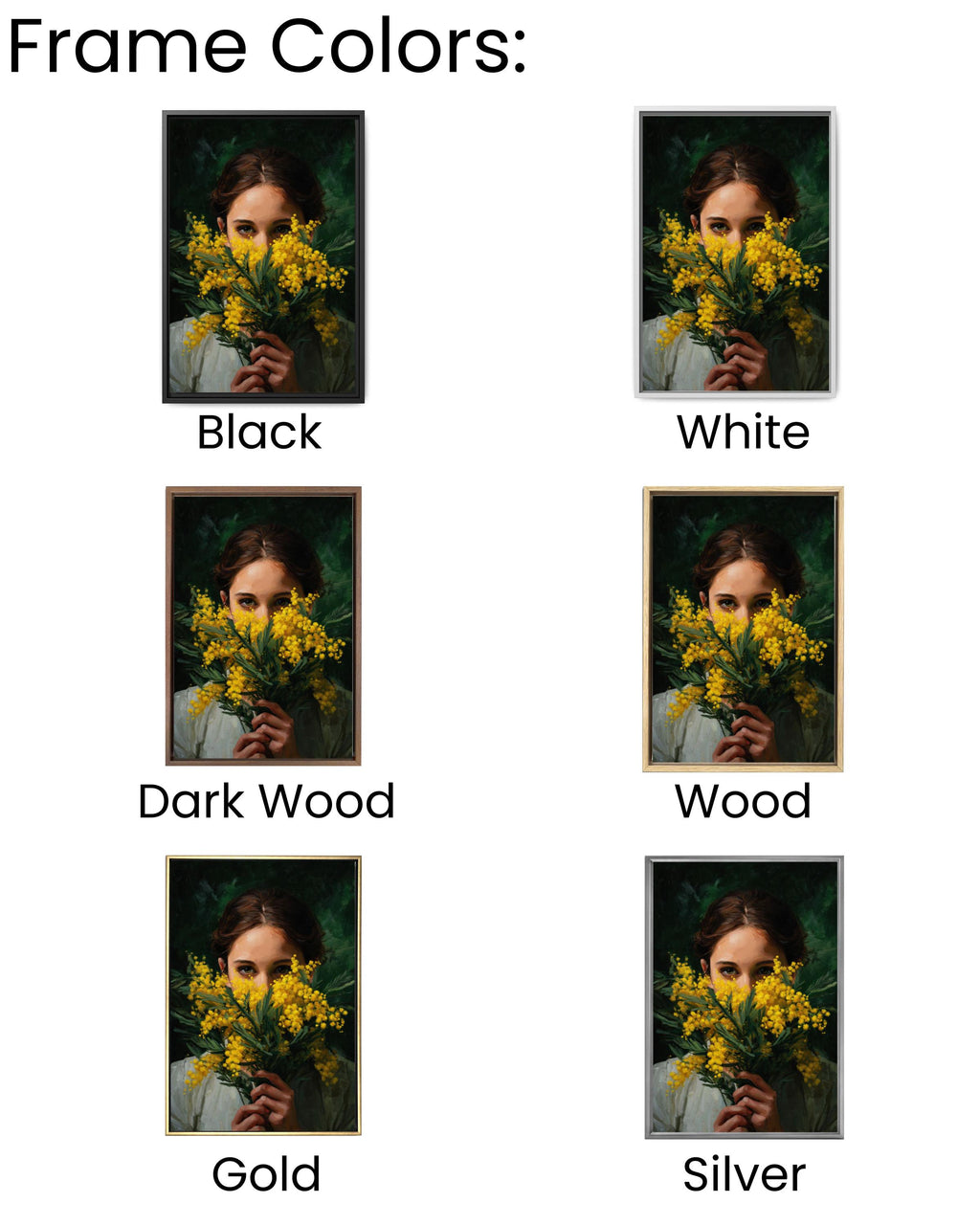 Mimosa Flower Woman Portrait Wall Art | Dark Botanical Canvas Print