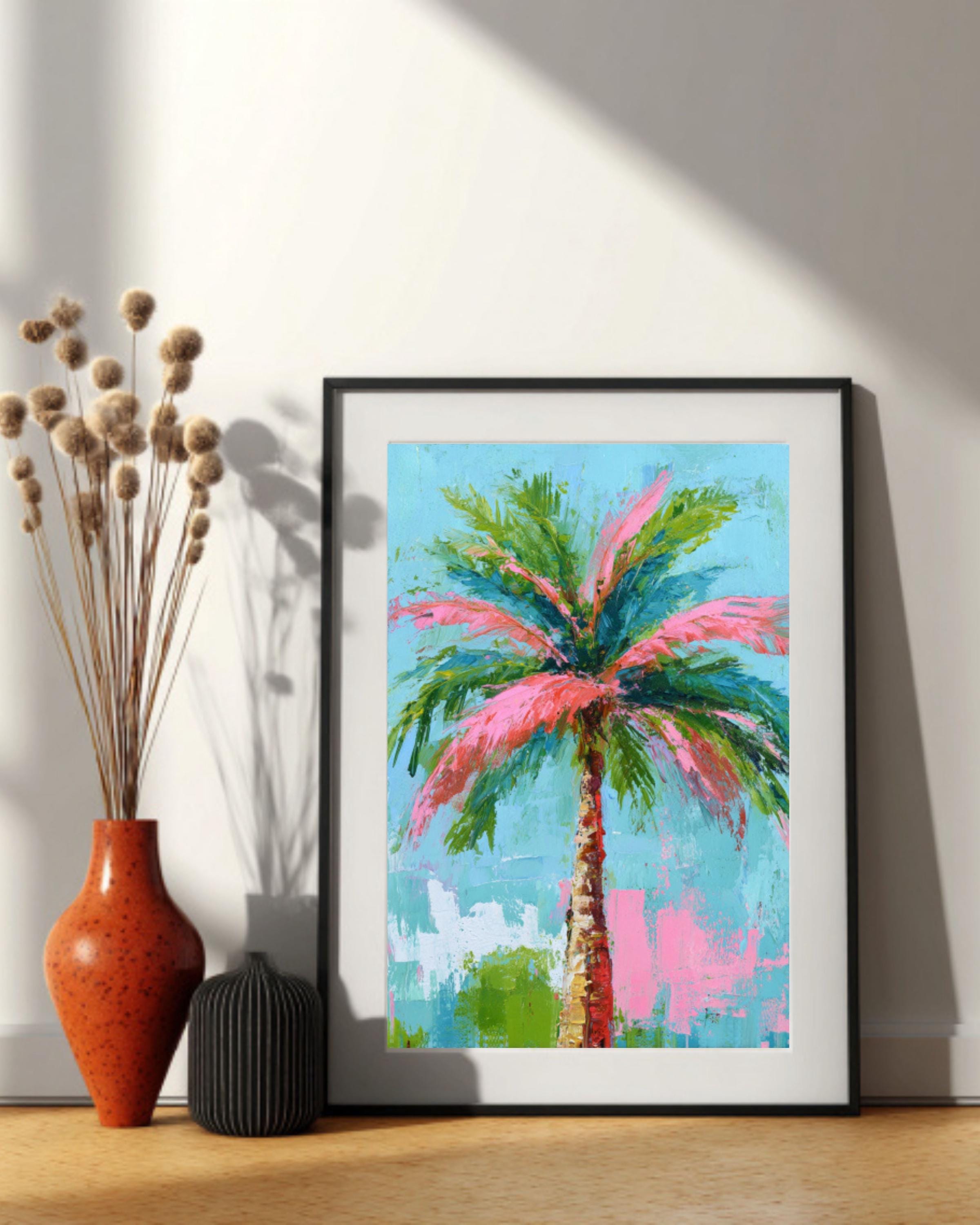 Colorful Palm Tree Art â€“ Abstract Acrylic Painting, Coastal Decor Canvas Wall Art Print – Premium Home Decor