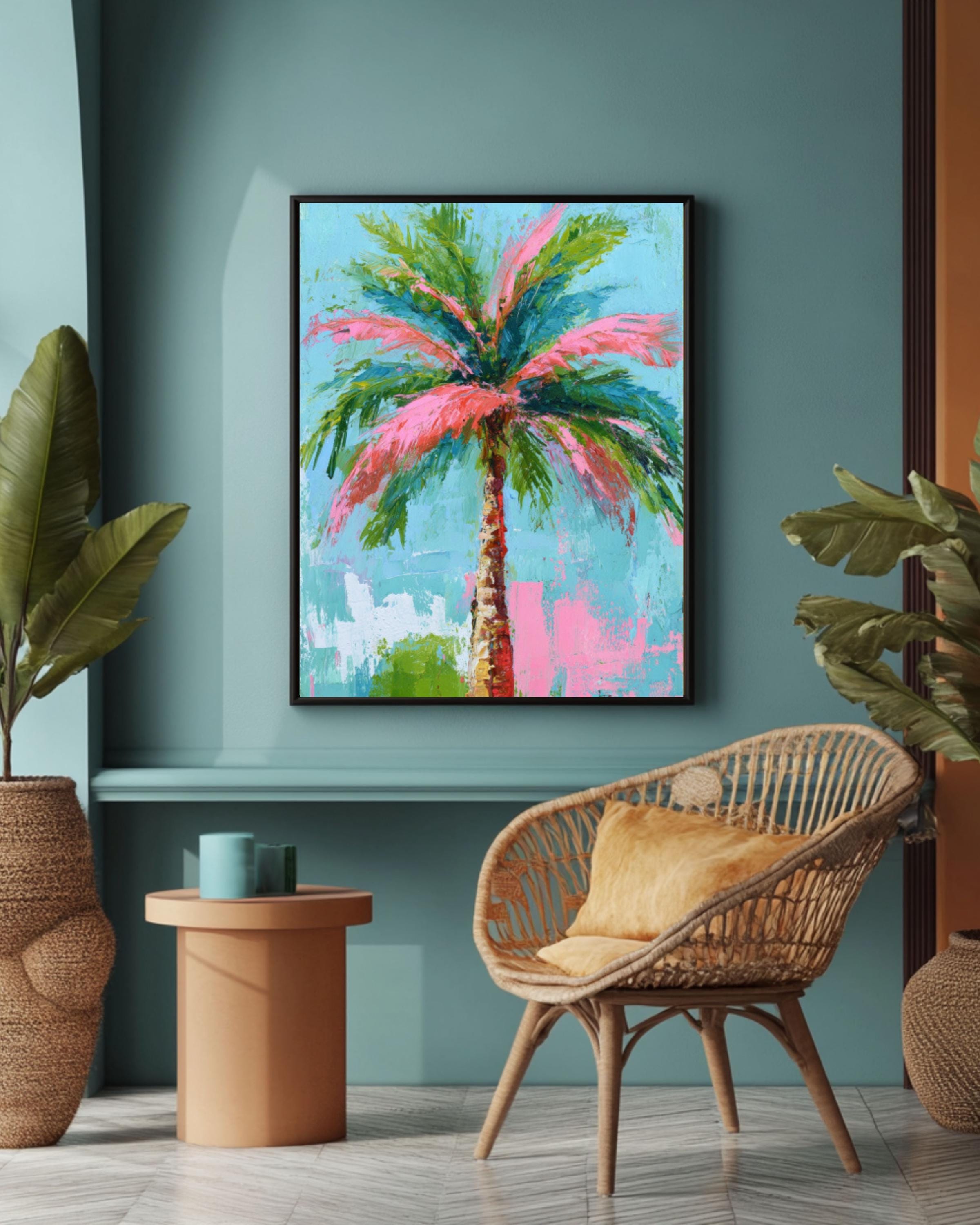 Colorful Palm Tree Art â€“ Abstract Acrylic Painting, Coastal Decor Canvas Wall Art Print – Premium Home Decor