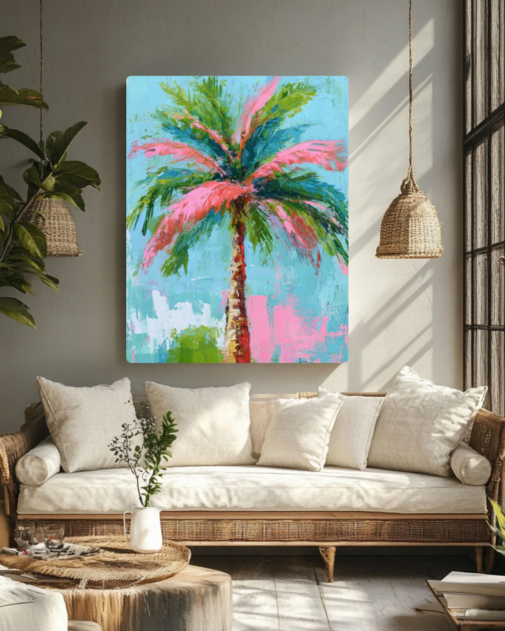 Colorful Palm Tree Art â€“ Abstract Acrylic Painting, Coastal Decor Canvas Wall Art Print – Premium Home Decor