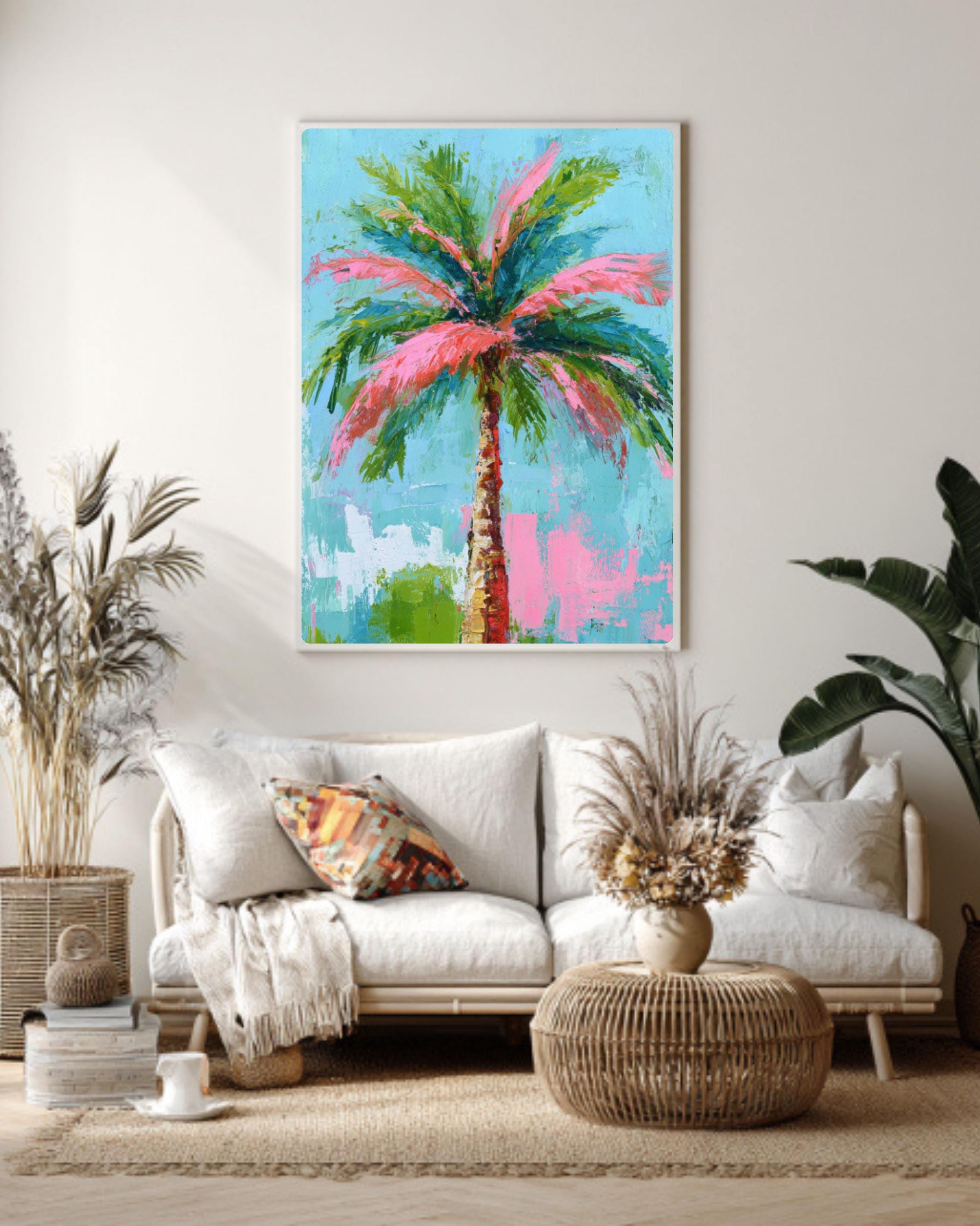 Colorful Palm Tree Art â€“ Abstract Acrylic Painting, Coastal Decor Canvas Wall Art Print – Premium Home Decor