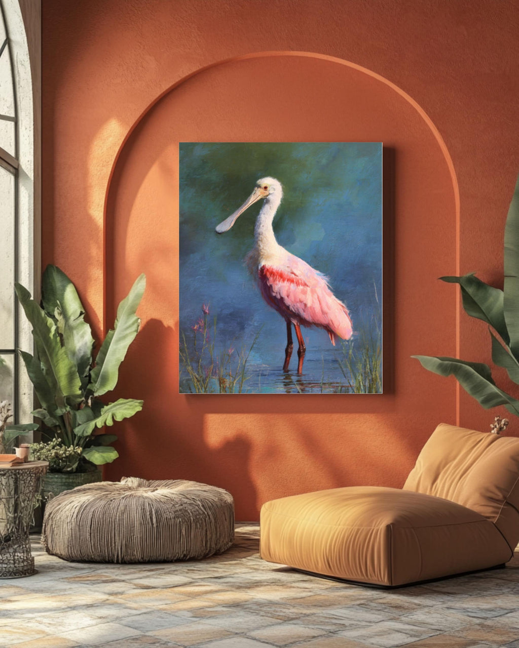 Roseate Spoonbill Wall Art | Pastel Impressionist Bird Canvas Print