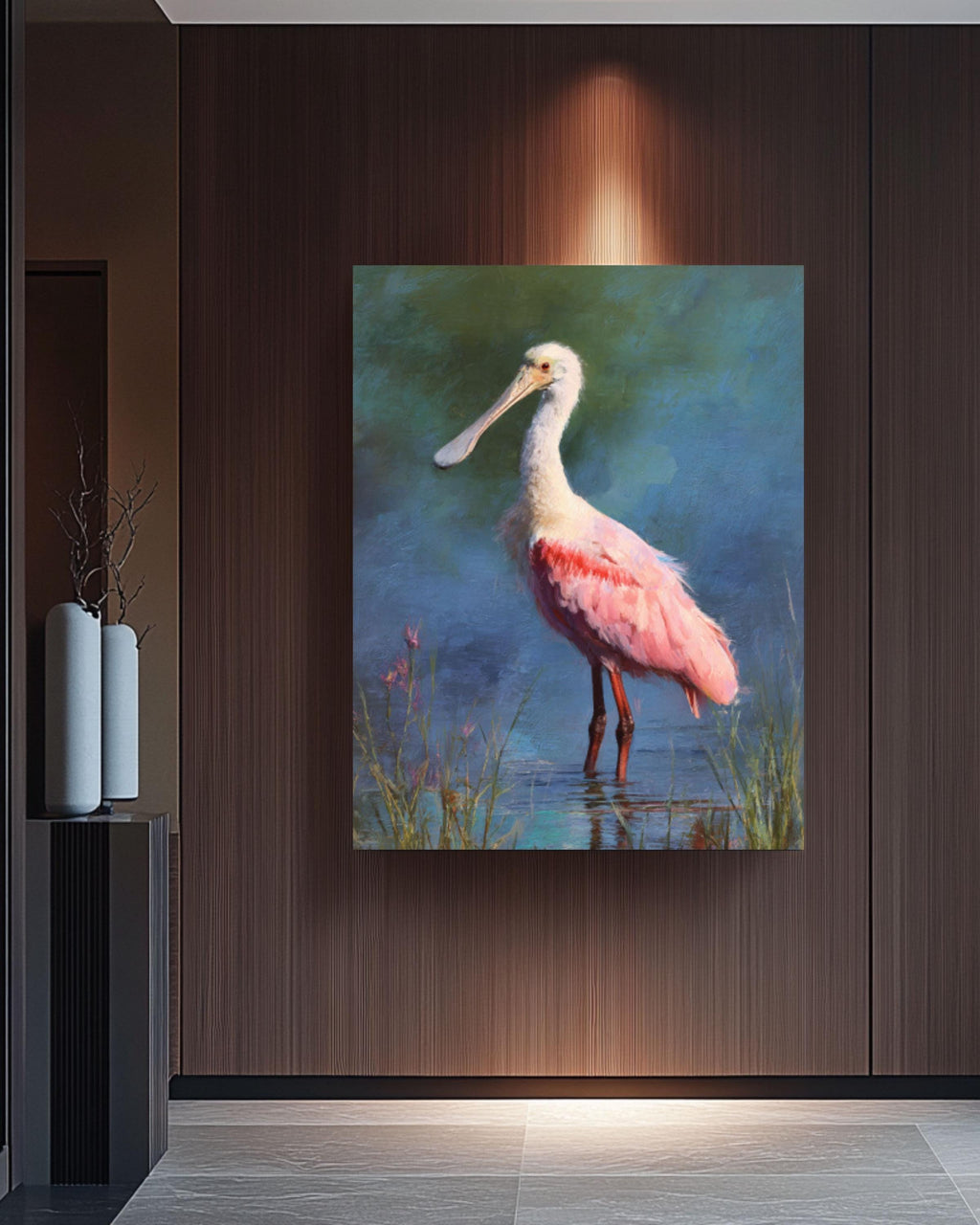 Roseate Spoonbill Wall Art | Pastel Impressionist Bird Canvas Print