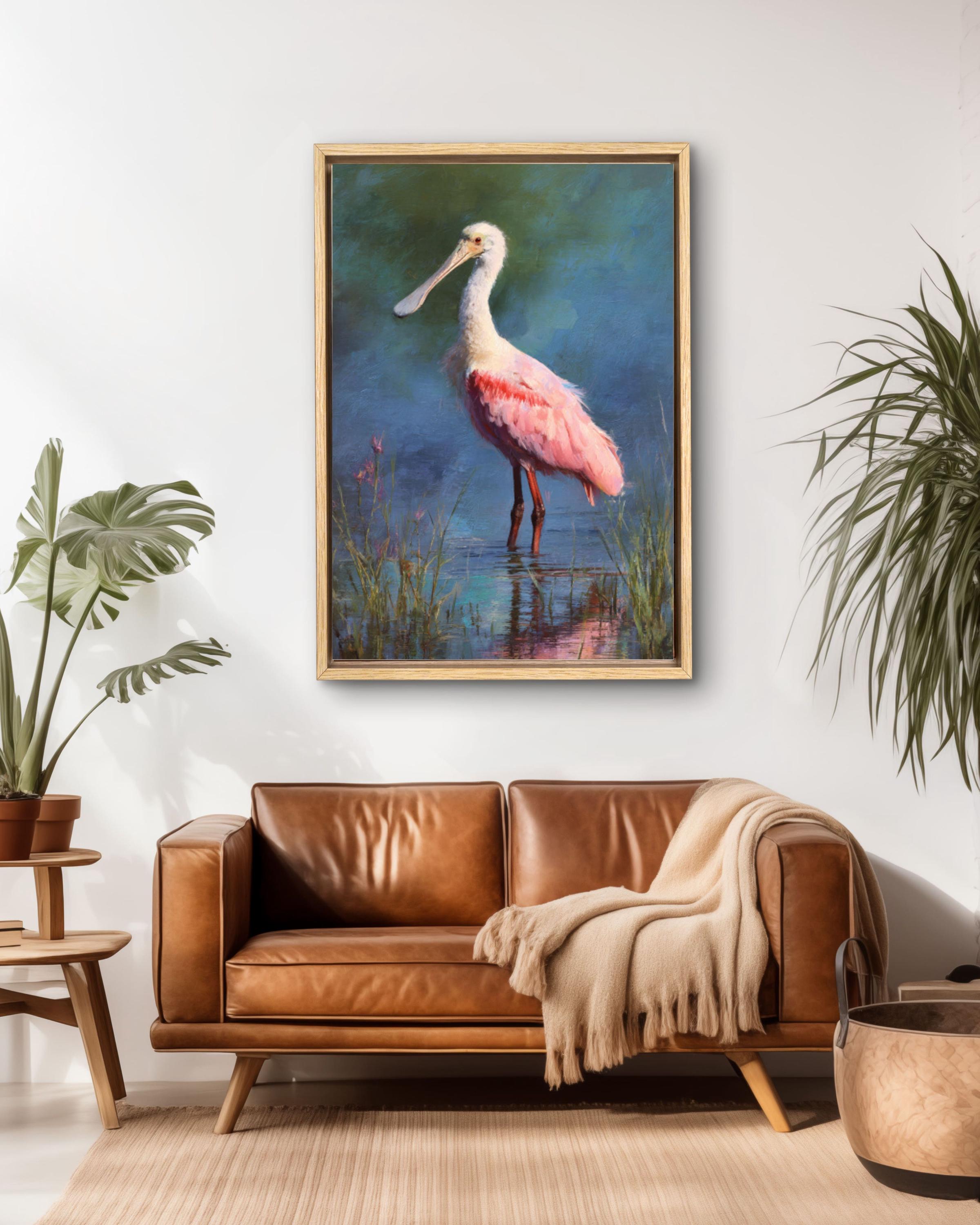 Roseate Spoonbill Wall Art | Pastel Impressionist Bird Canvas Print