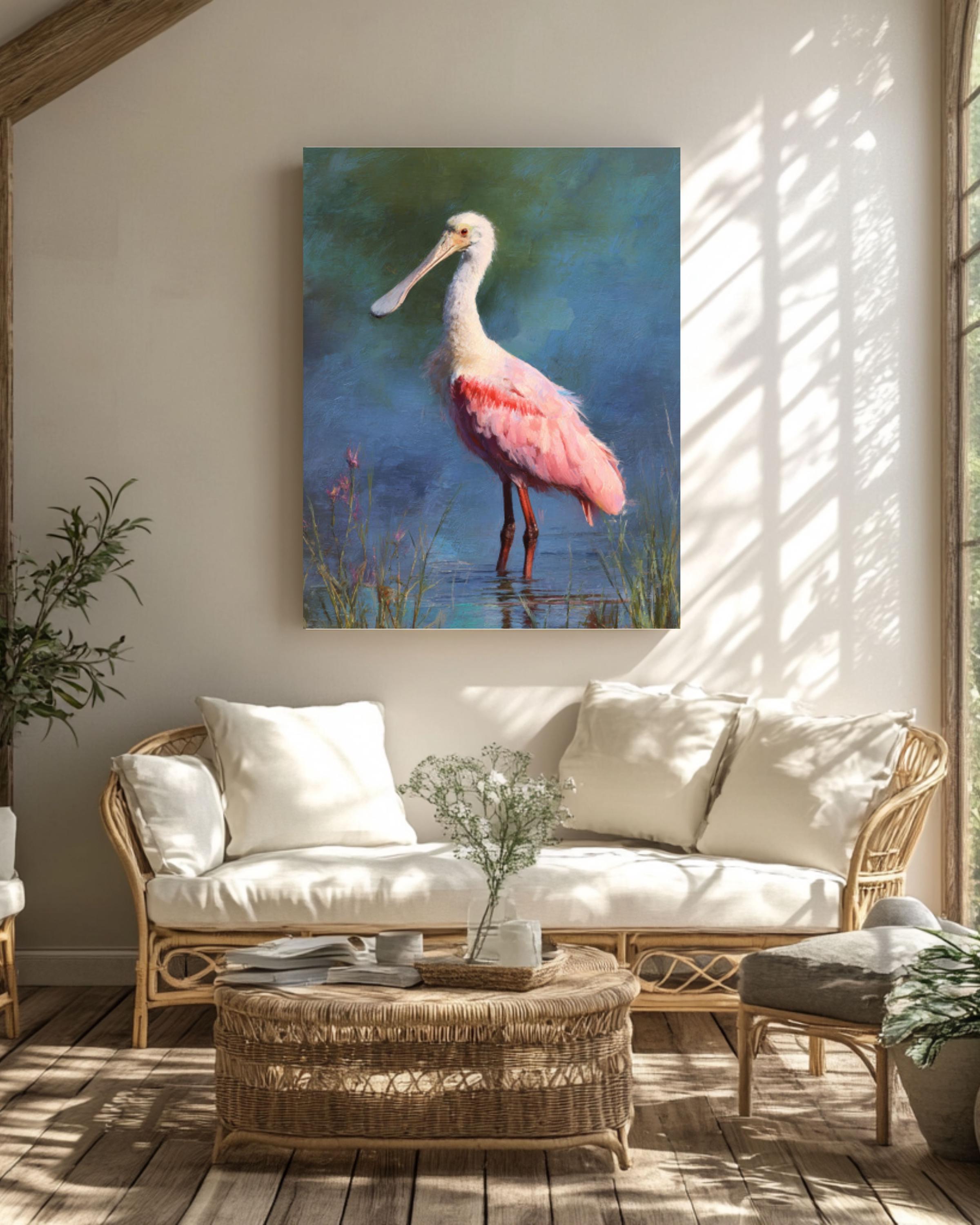 Roseate Spoonbill Wall Art | Pastel Impressionist Bird Canvas Print