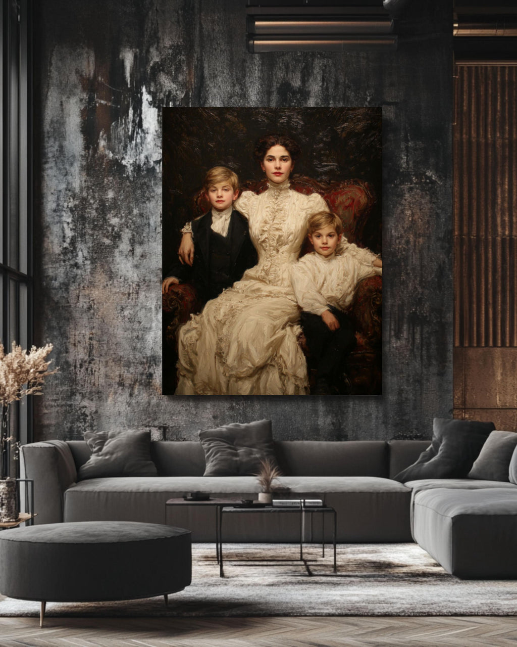 Mother and Sons Portrait Wall Art | Victorian Impressionist Canvas Print