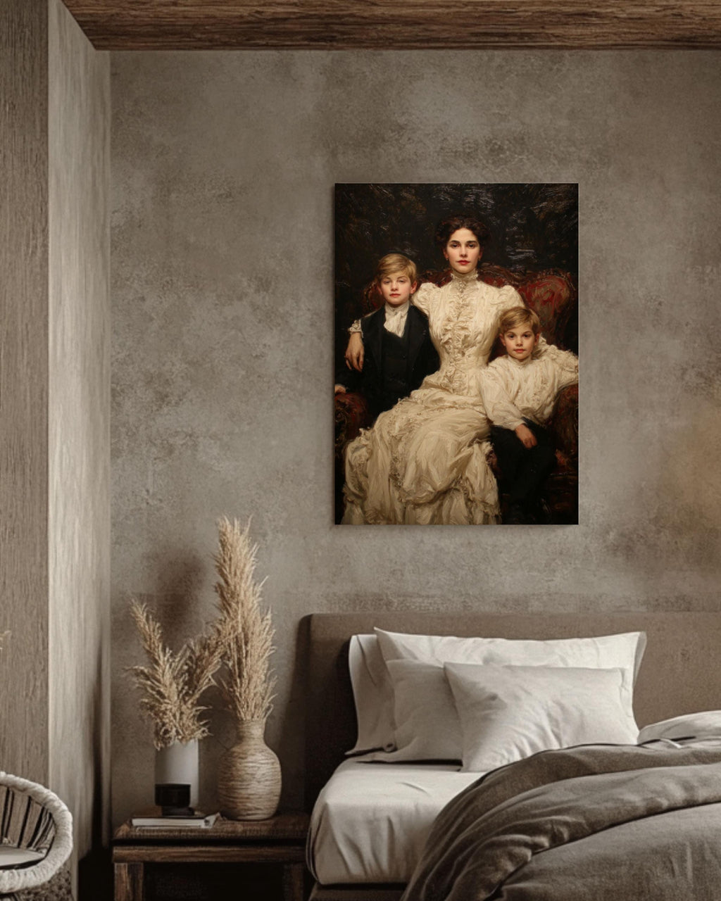 Mother and Sons Portrait Wall Art | Victorian Impressionist Canvas Print