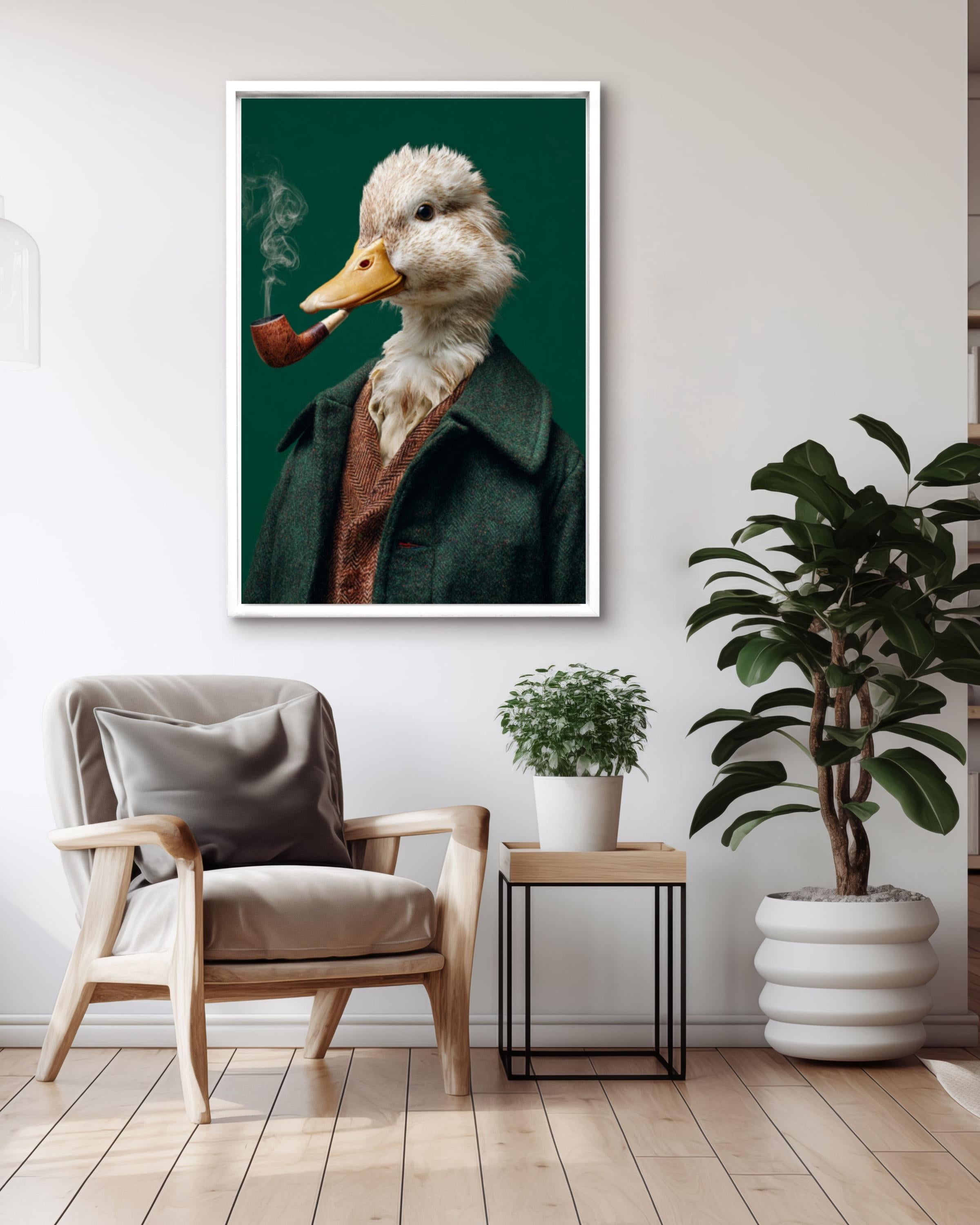 Smoking Duck Portrait Wall Art | Quirky Green Modern Canvas Decor