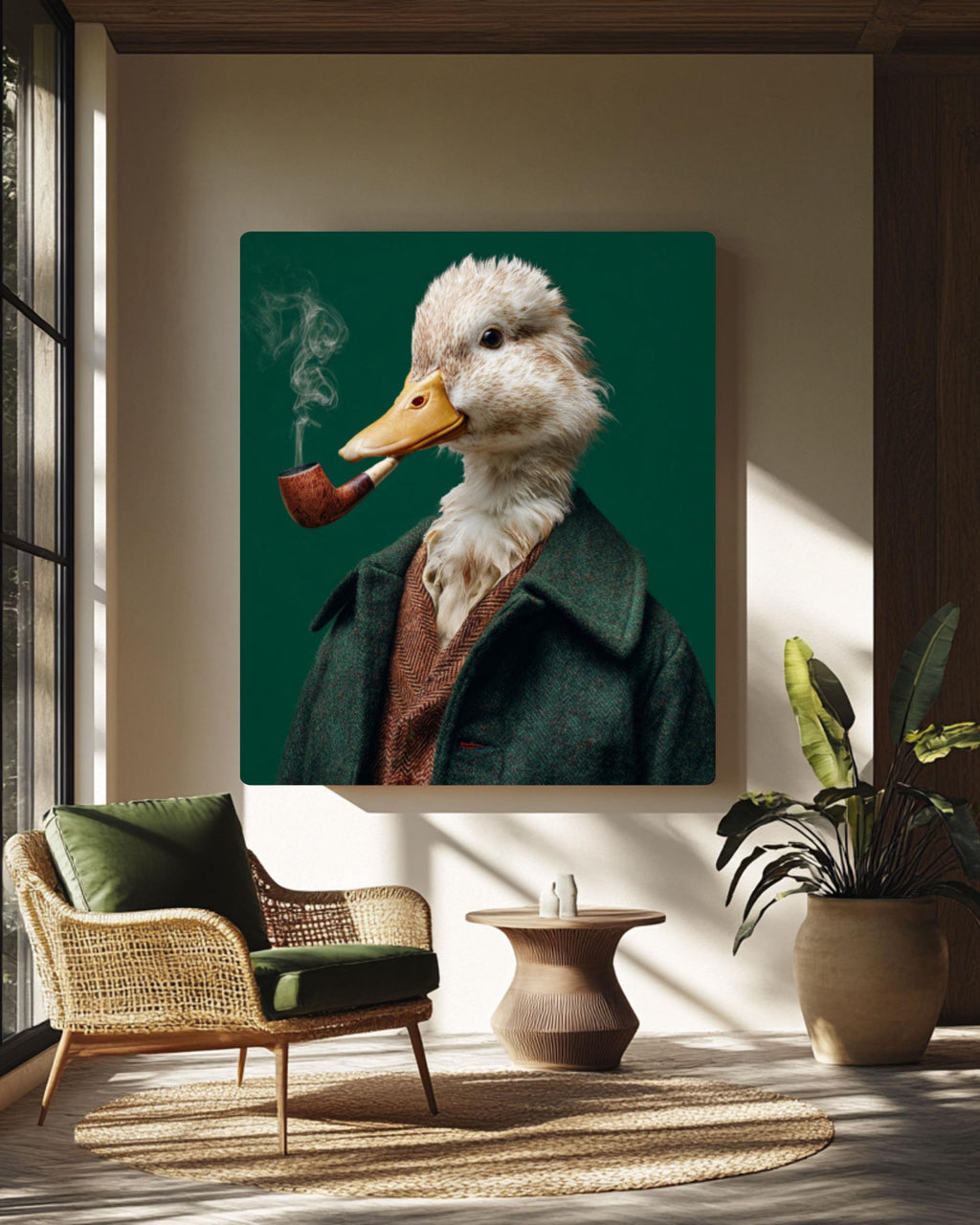 Smoking Duck Portrait â€“ Quirky Green Wall Art, Modern Decor for home and office wall décor