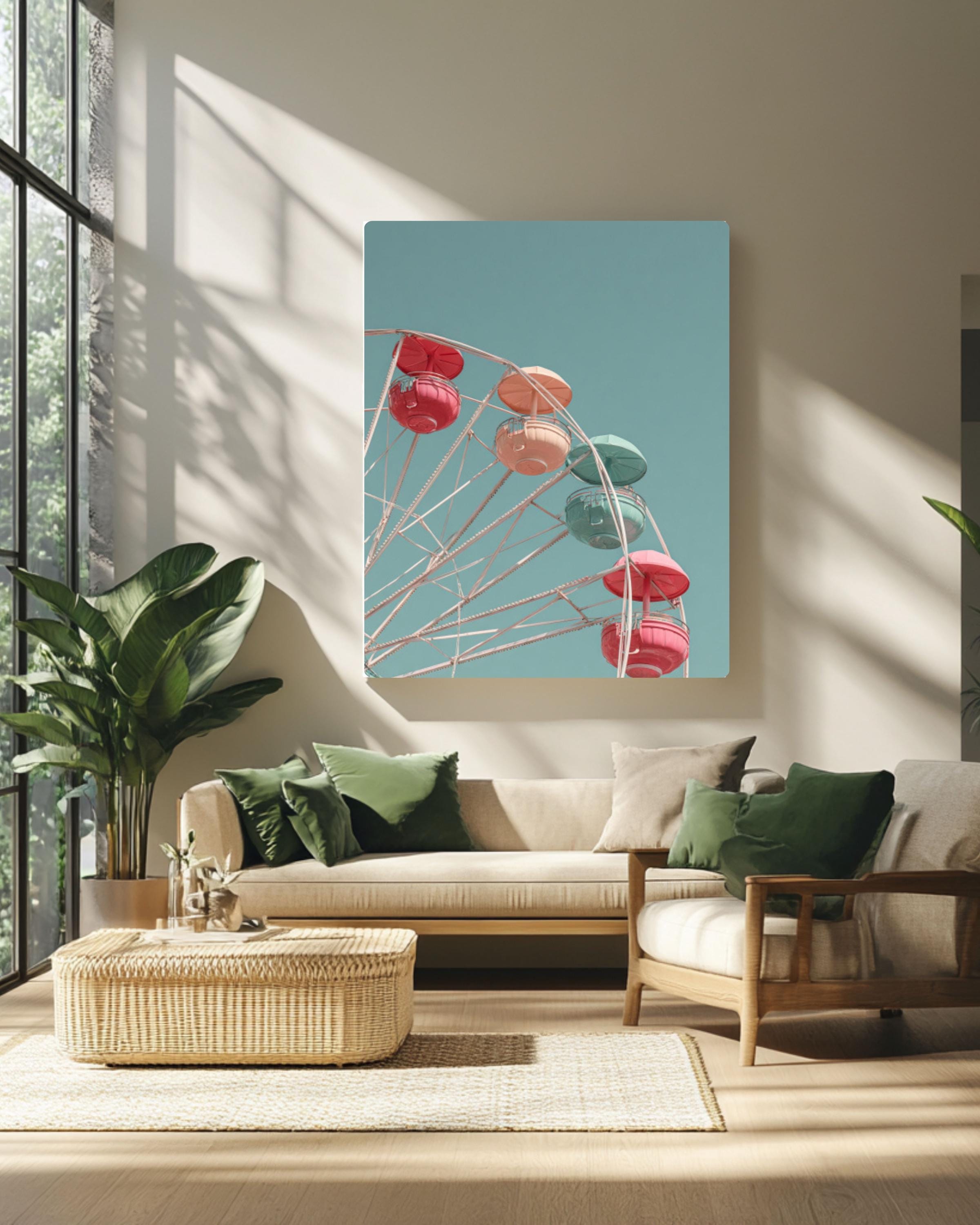 Pastel Ferris Wheel Wall Art | Minimalist Blue Sky Canvas Print