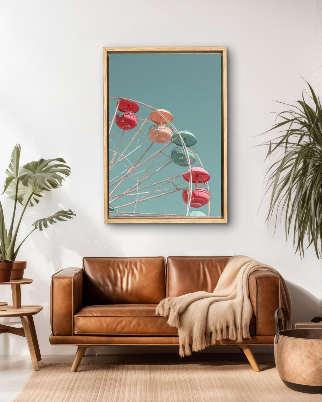 Pastel Ferris Wheel Wall Art | Minimalist Blue Sky Canvas Print