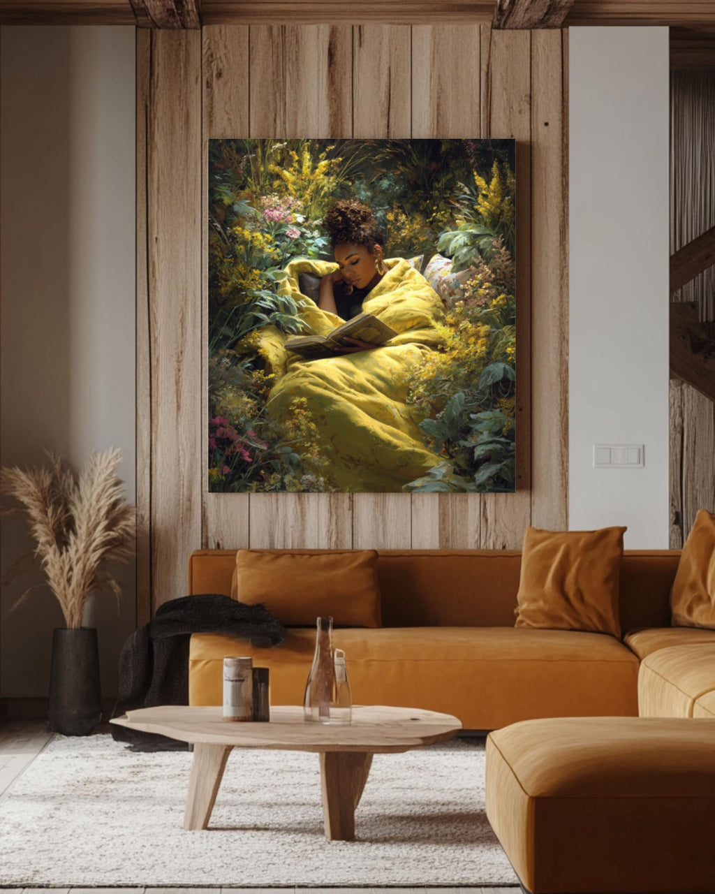 Black Woman Reading Wall Art | Garden Scene Canvas Print | Cozy Decor