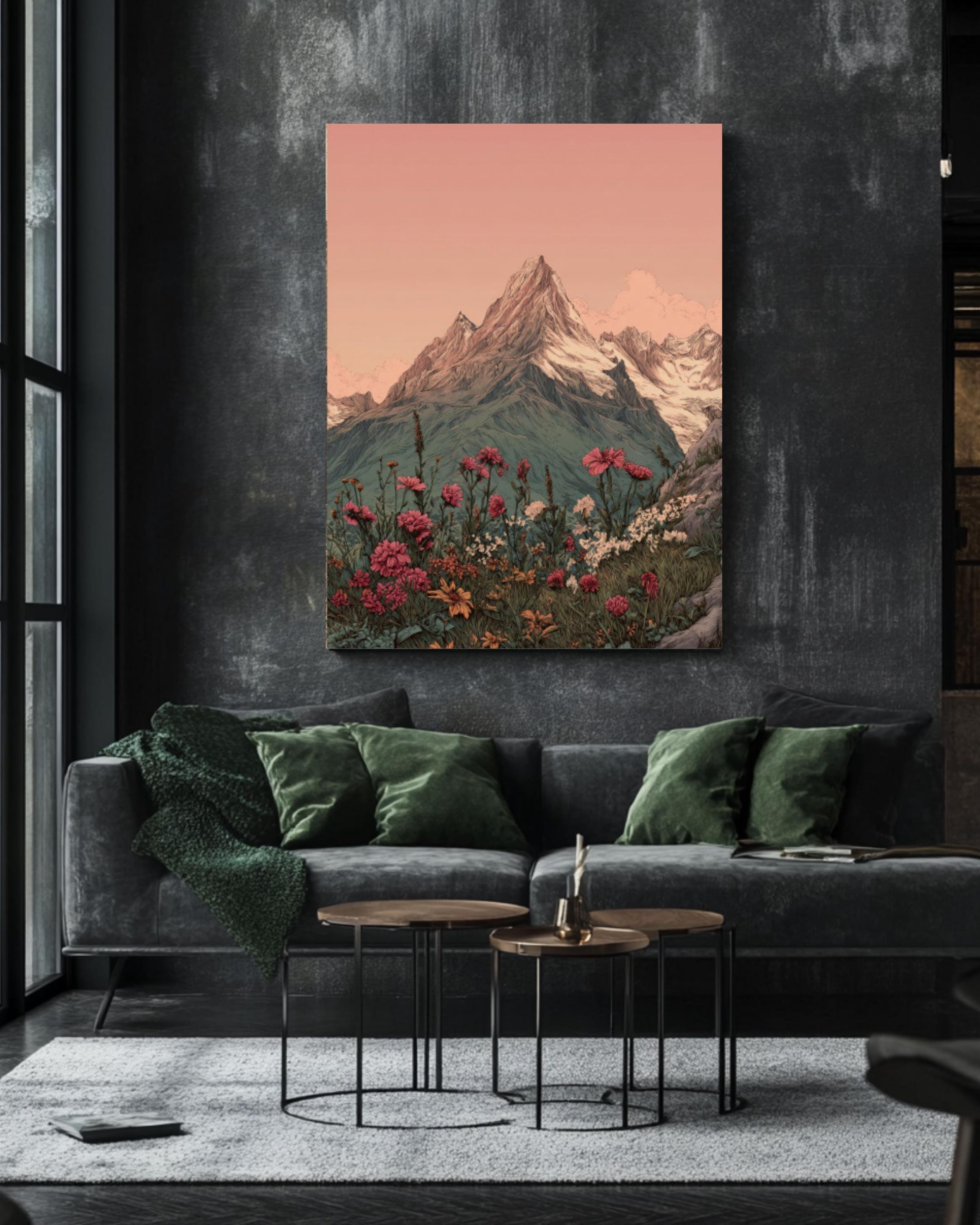 Mountain Wildflower Wall Art Print | Pastel Vintage Rustic Illustration