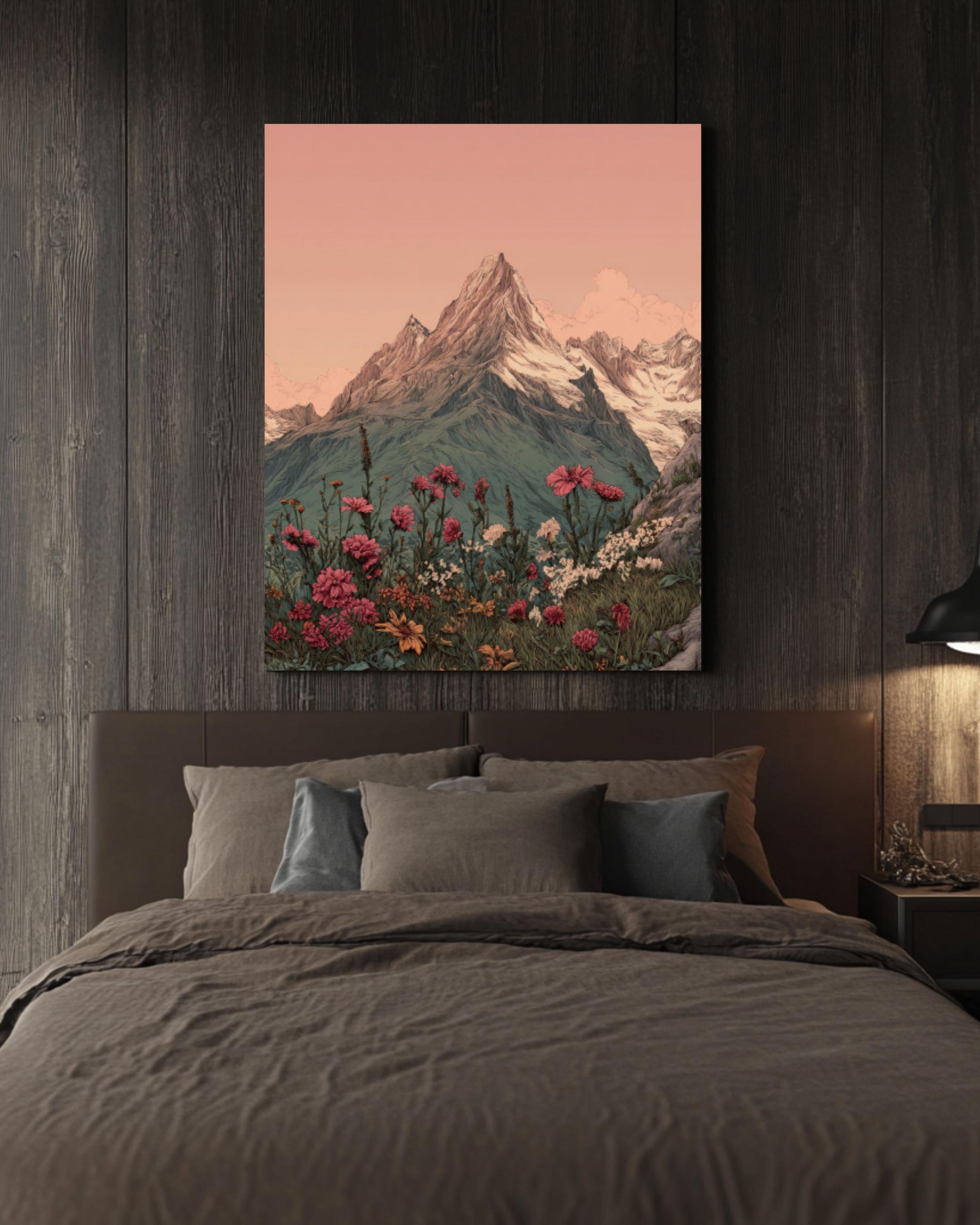 Mountain Wildflower Wall Art Print | Pastel Vintage Rustic Illustration
