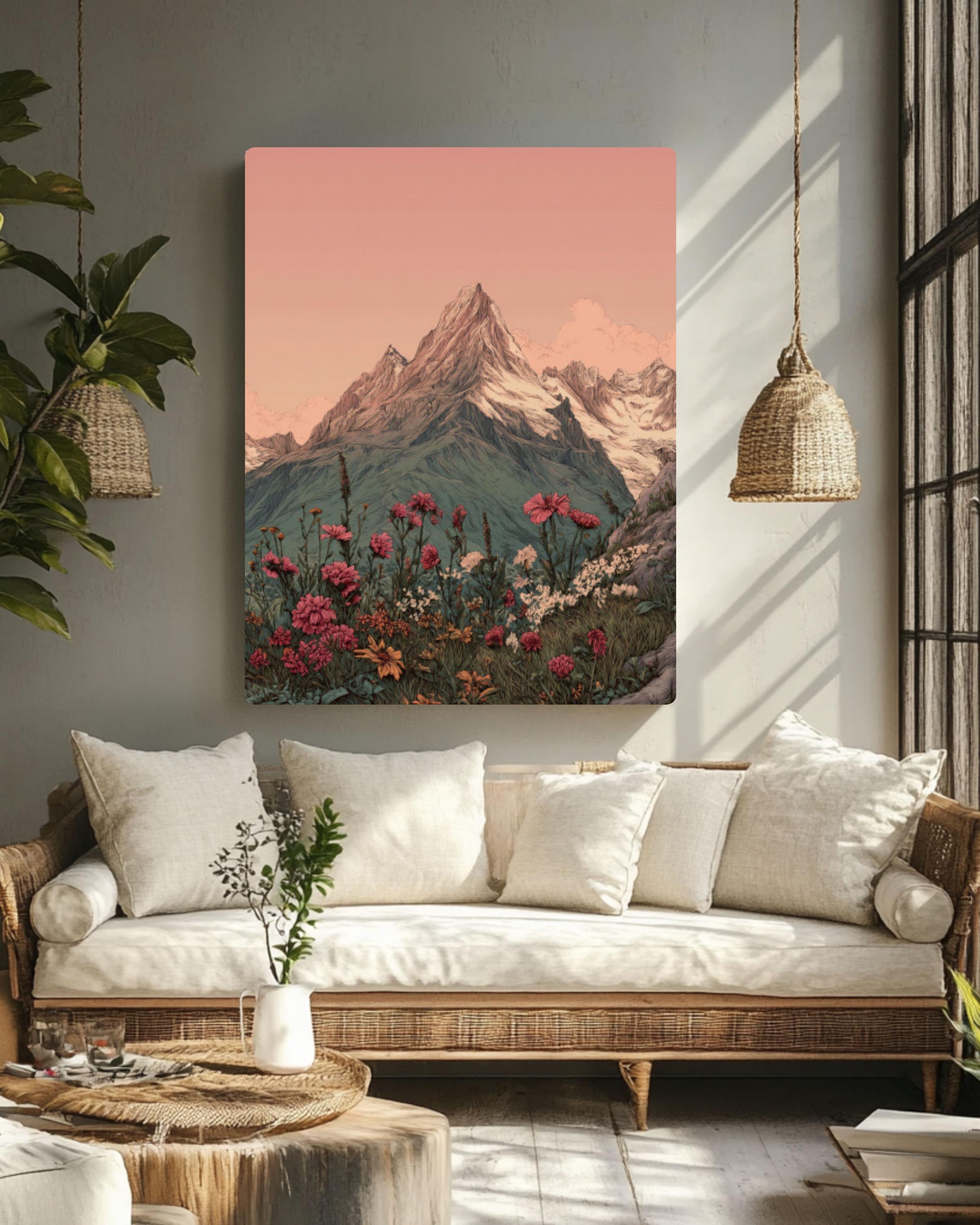 Vintage Mountain Wildflower Art Print: Pastel Illustration, Rustic Home Decor for home and office wall décor
