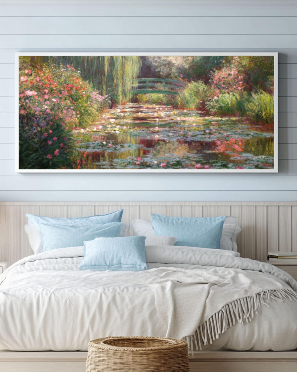 Monet Style Garden Wall Art | Pastel Roses Impressionist Canvas Print