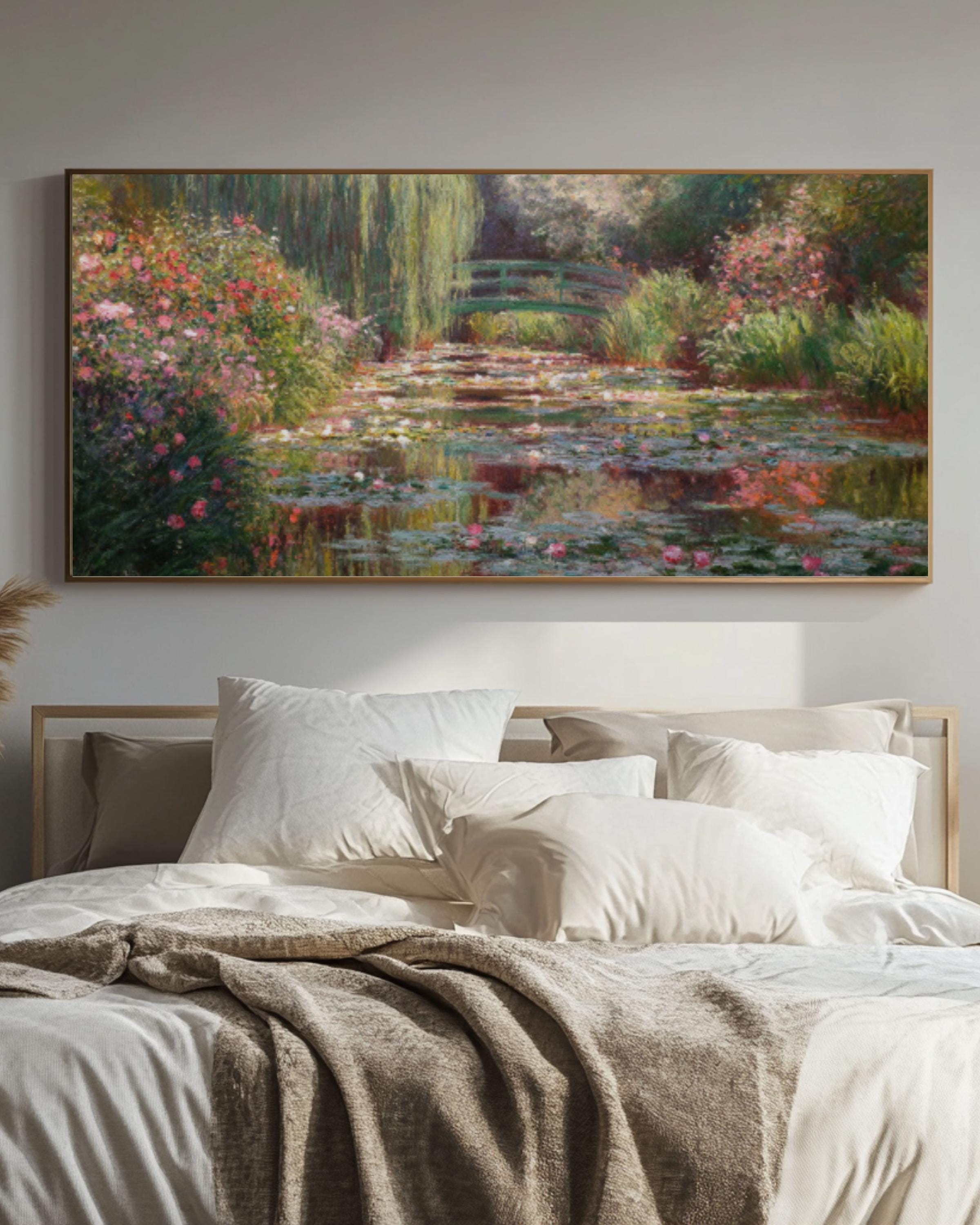 Monet Style Garden Wall Art | Pastel Roses Impressionist Canvas Print