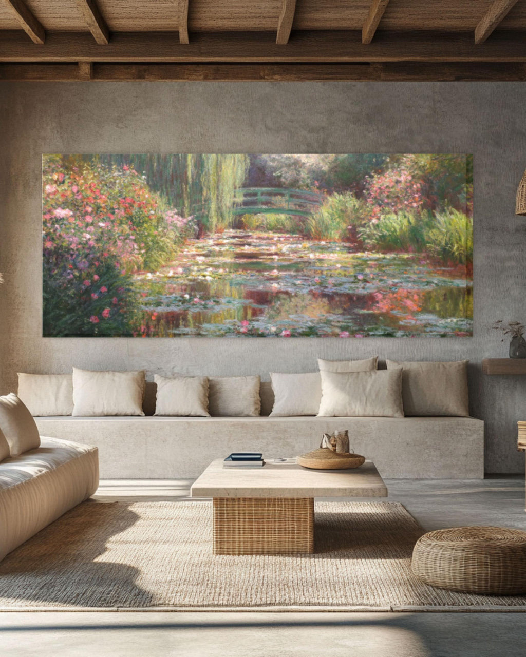 Monet Style Garden Wall Art | Pastel Roses Impressionist Canvas Print