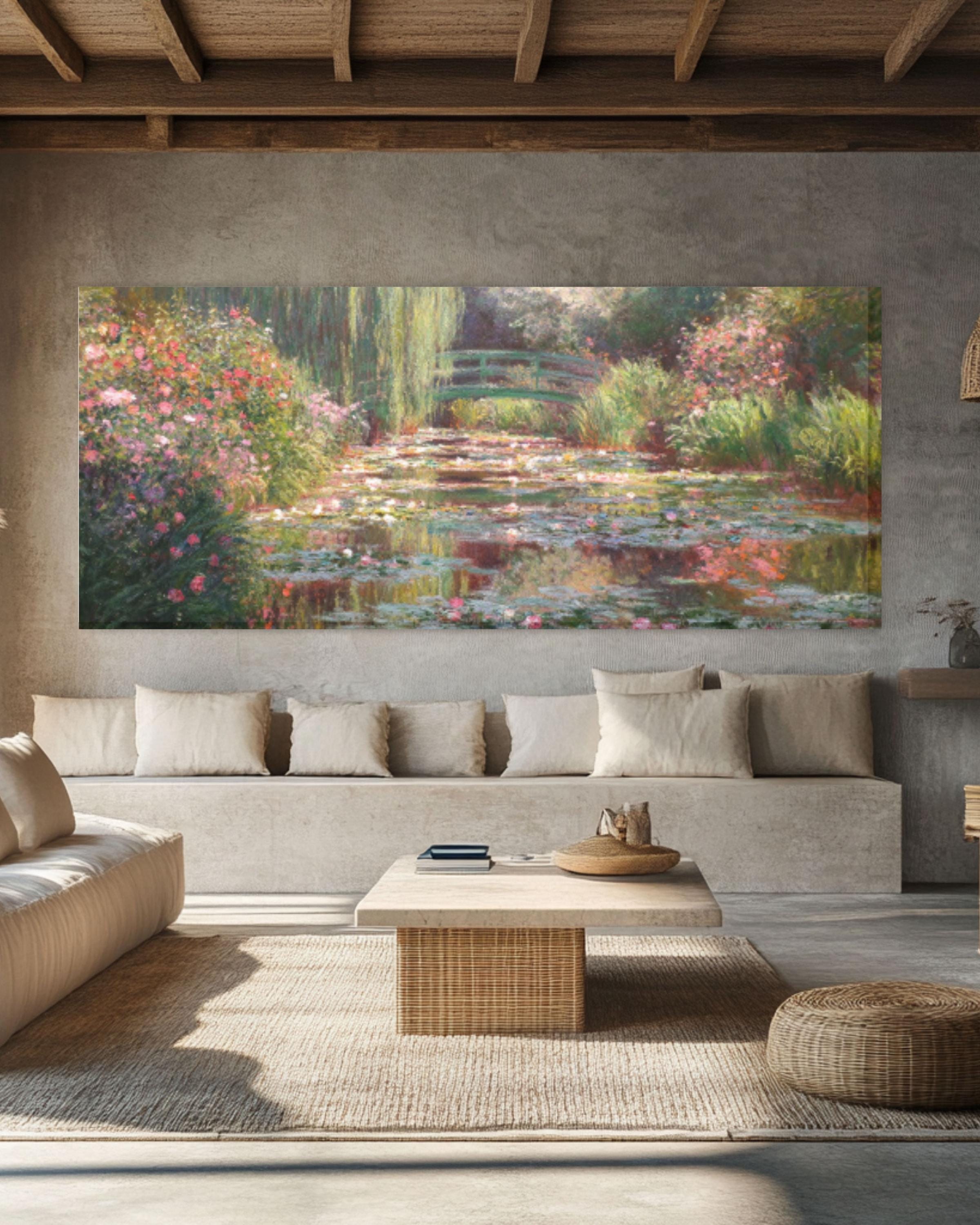 Monet Style Garden Wall Art | Pastel Roses Impressionist Canvas Print