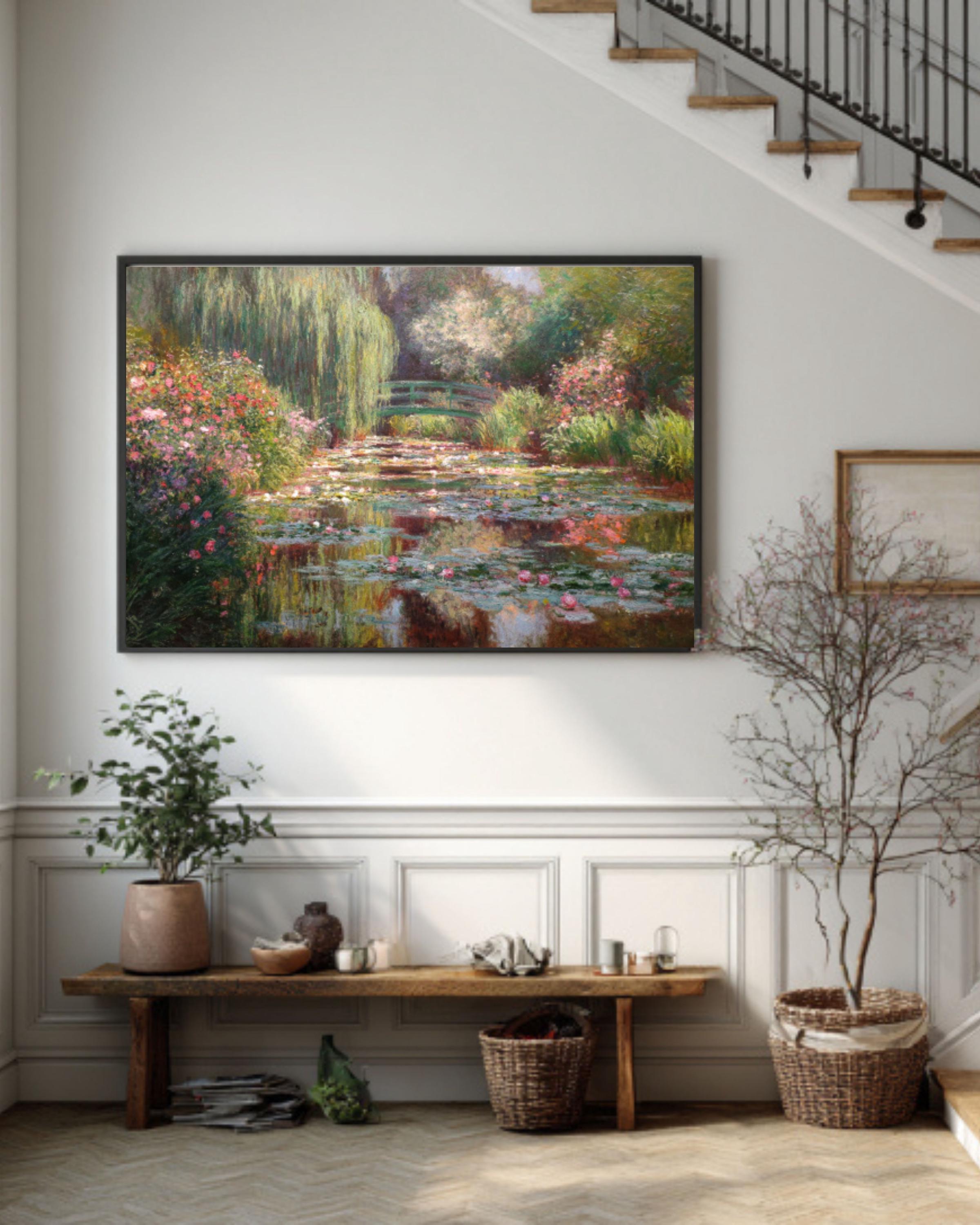 Monet Style Garden Wall Art | Pastel Roses Impressionist Canvas Print