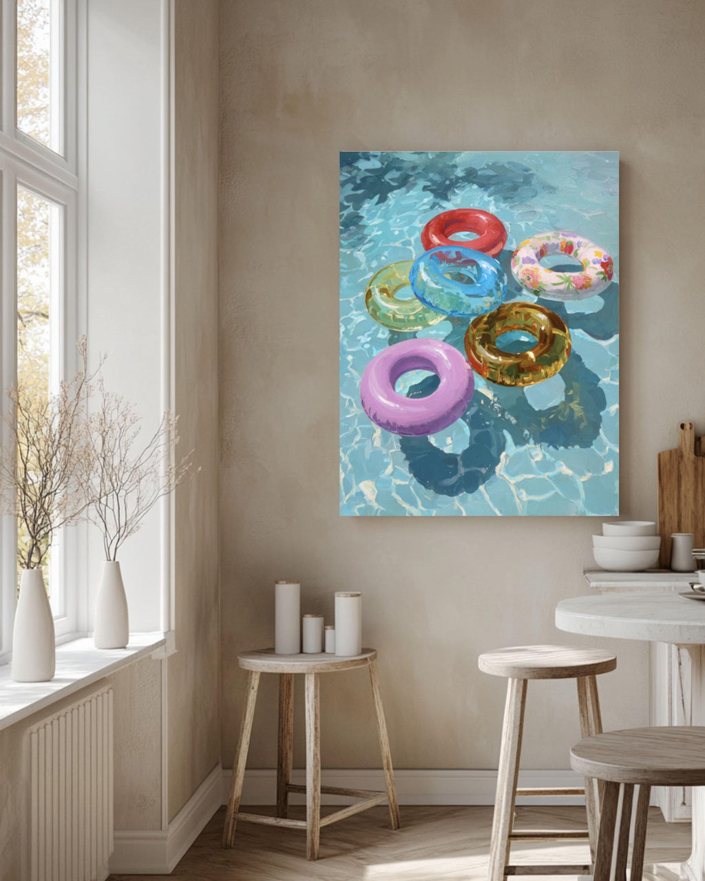 Pastel Pool Rings Wall Art | Decorative Maximalist Canvas Print