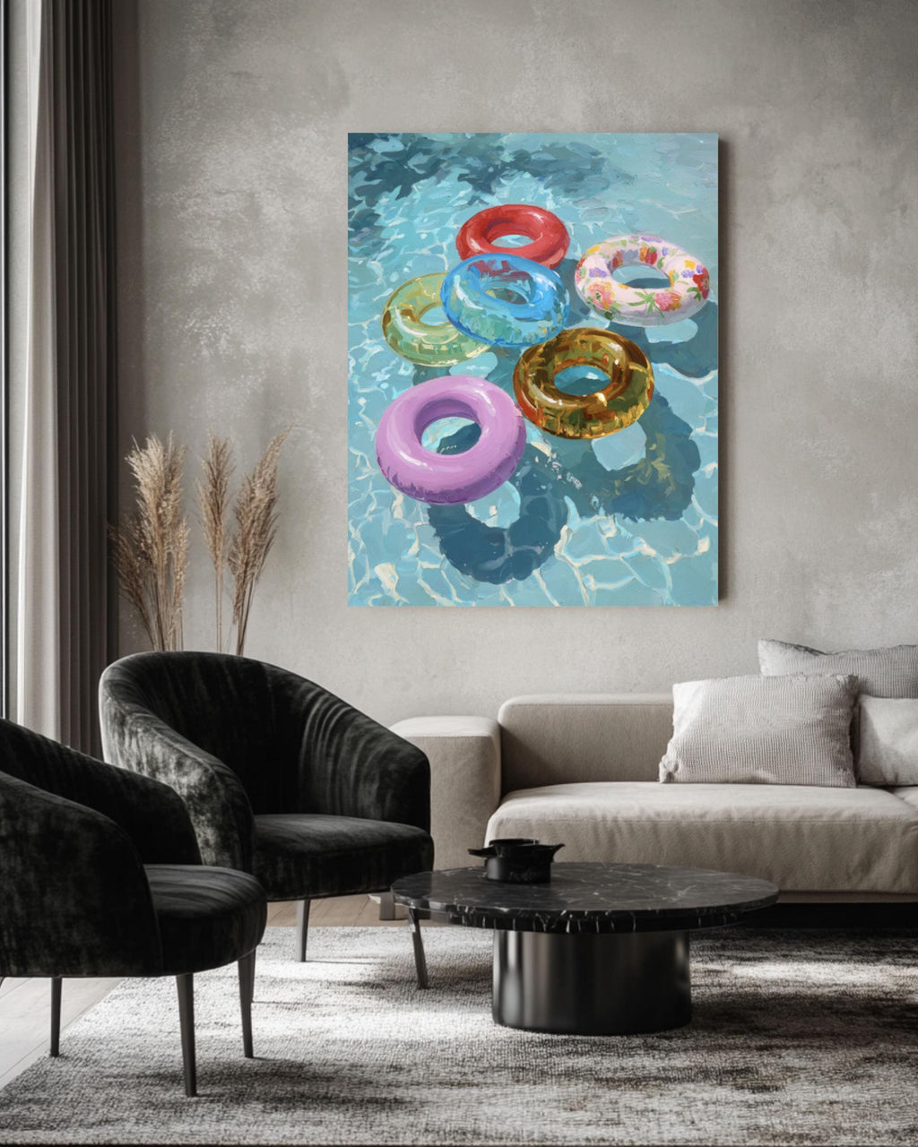 Pastel Pool Rings Wall Art | Decorative Maximalist Canvas Print