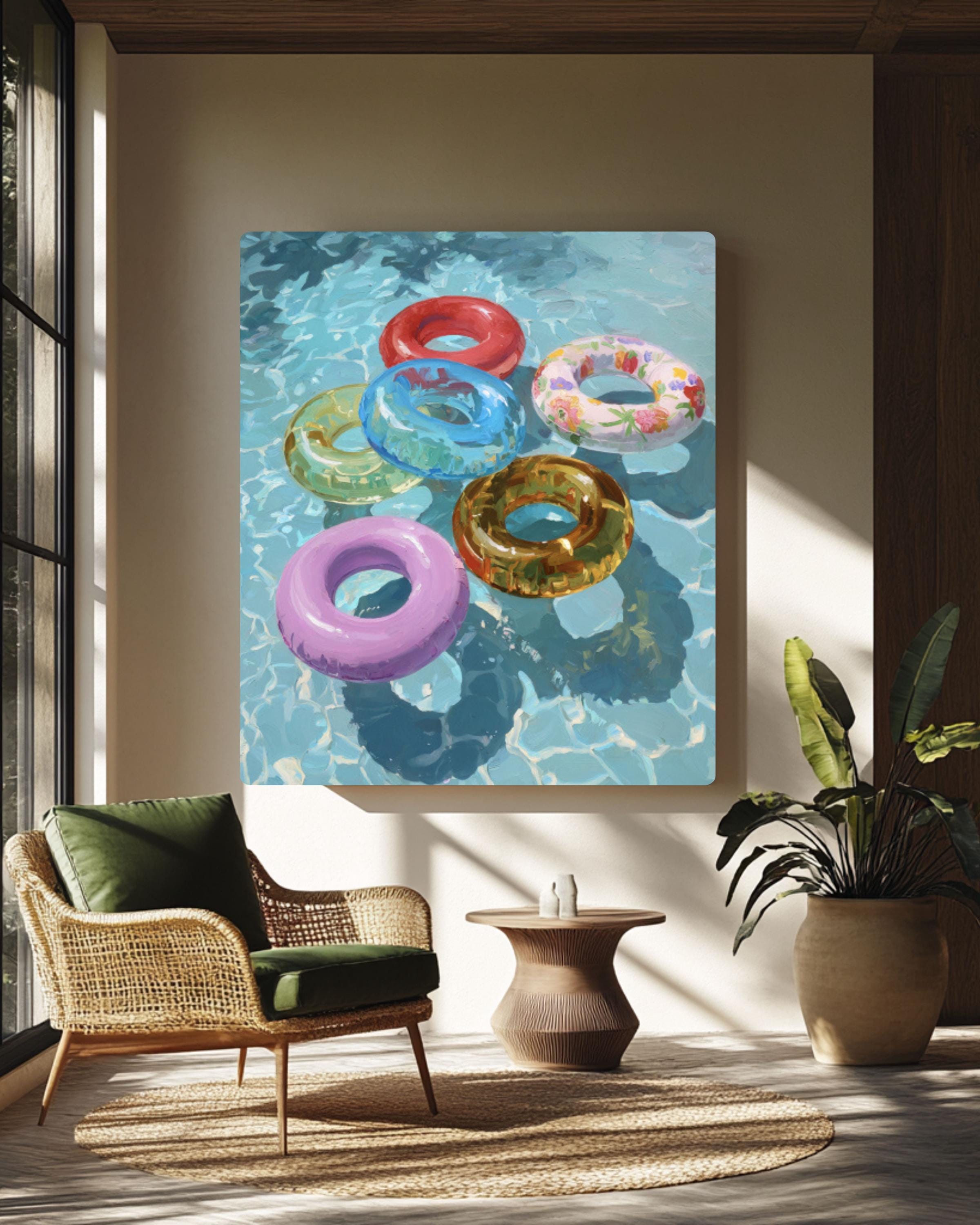Pastel Pool Rings Wall Art | Decorative Maximalist Canvas Print