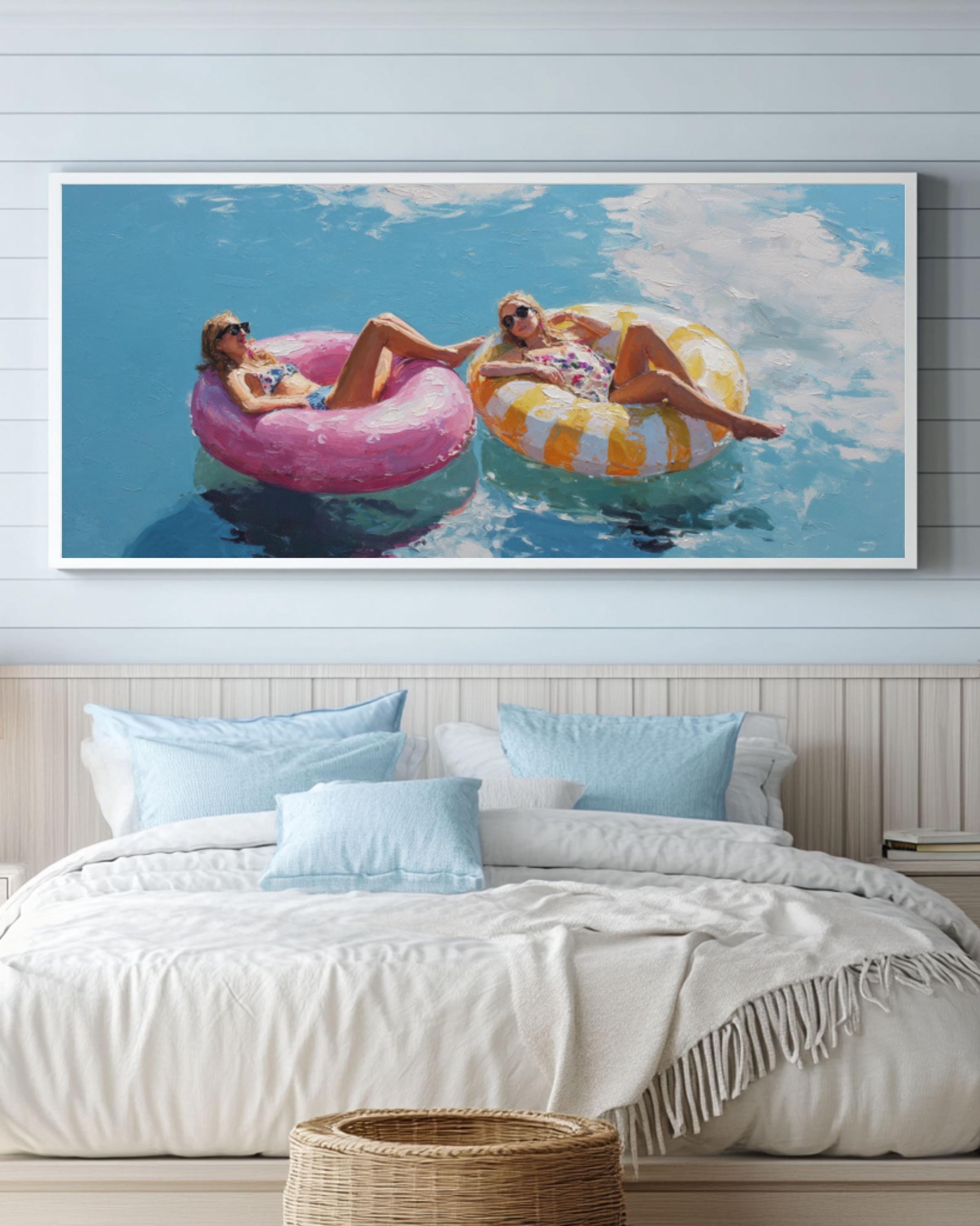 Pastel Coastal Floats Wall Art | Minimalist Blue Sky Oil Painting