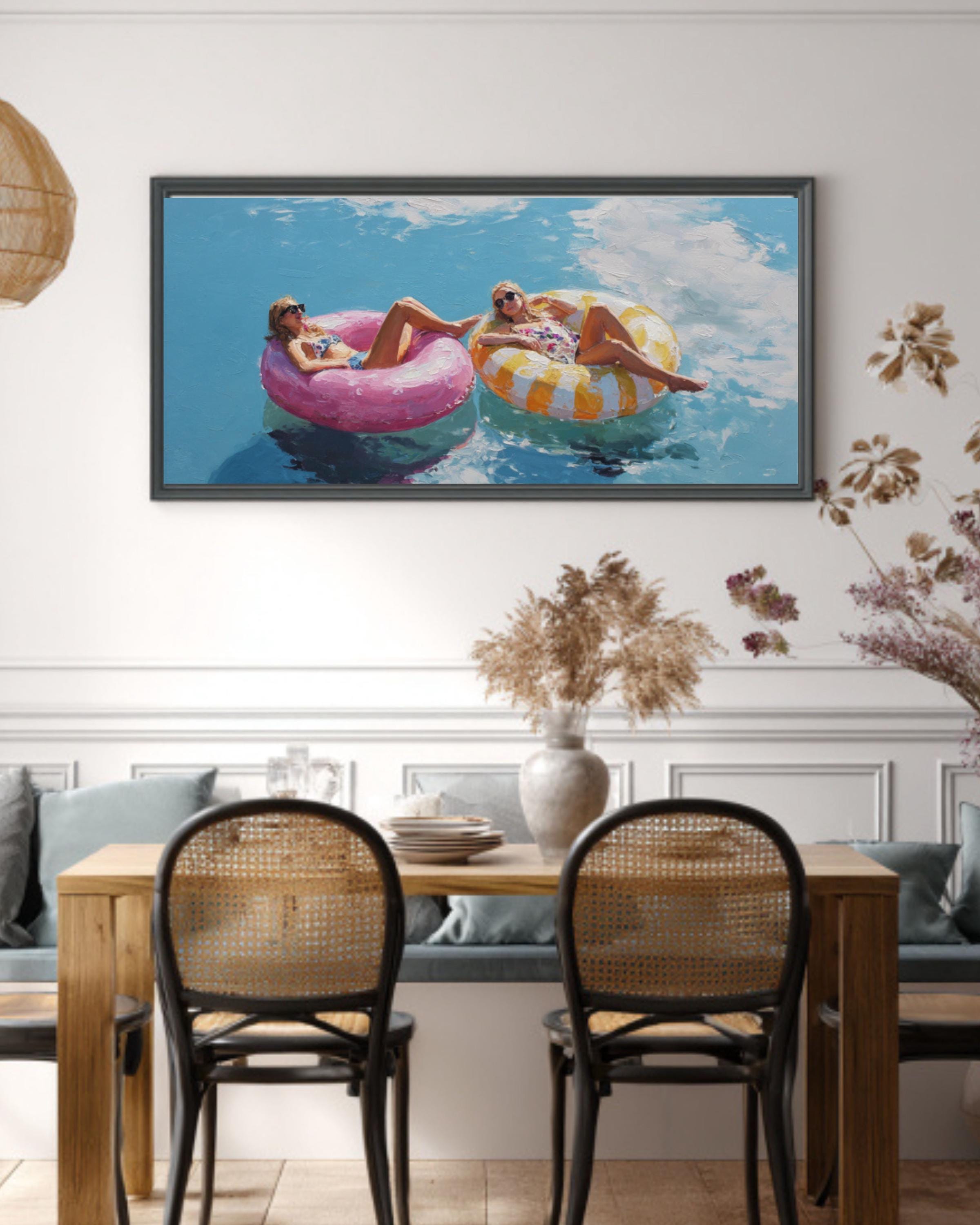 Pastel Coastal Floats Wall Art | Minimalist Blue Sky Oil Painting
