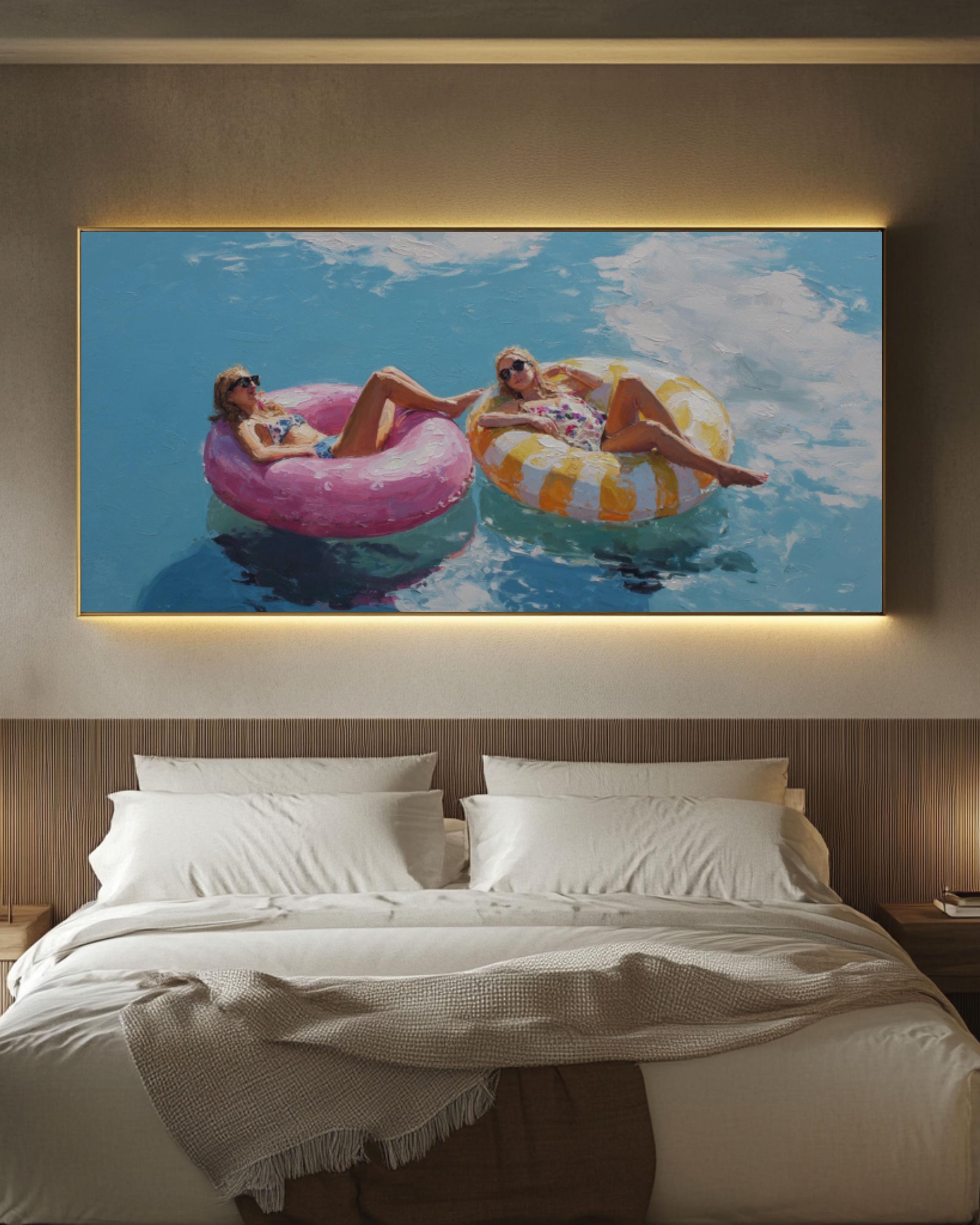 Pastel Coastal Floats Wall Art | Minimalist Blue Sky Oil Painting