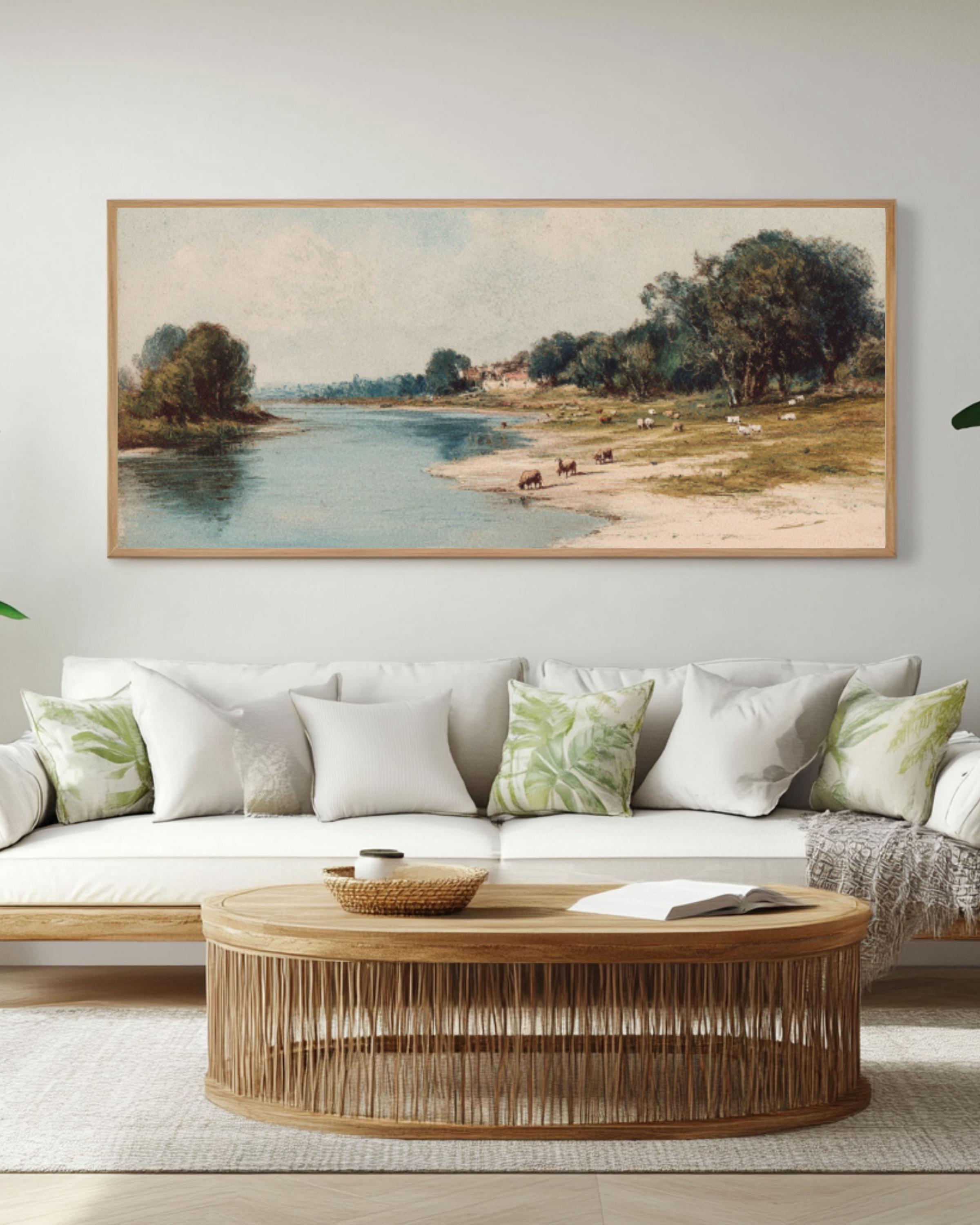 Victorian River Pastoral Wall Art | Impressionist Canvas Print