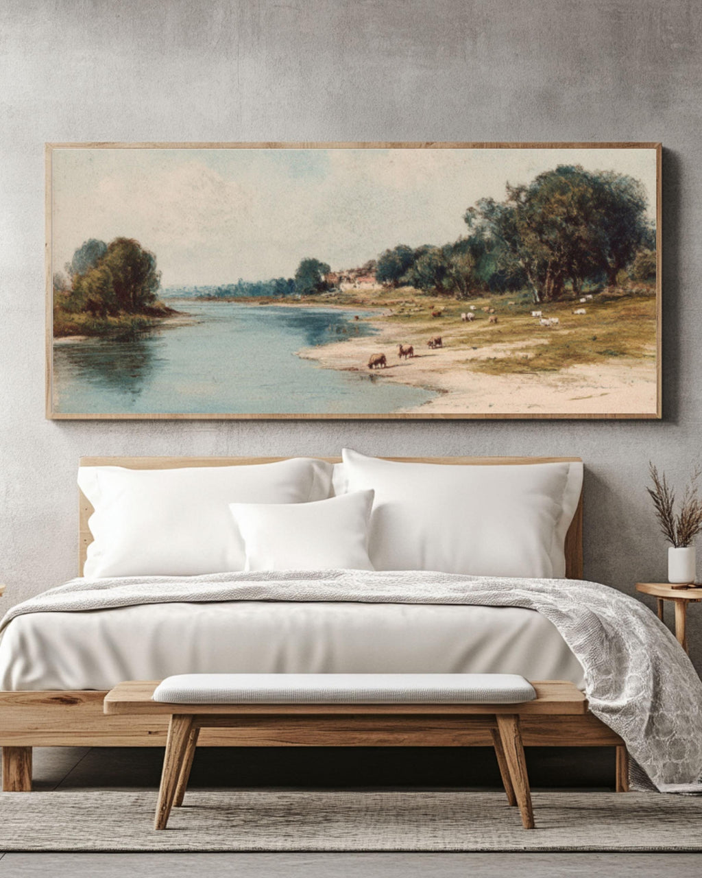 Victorian River Pastoral Wall Art | Impressionist Canvas Print