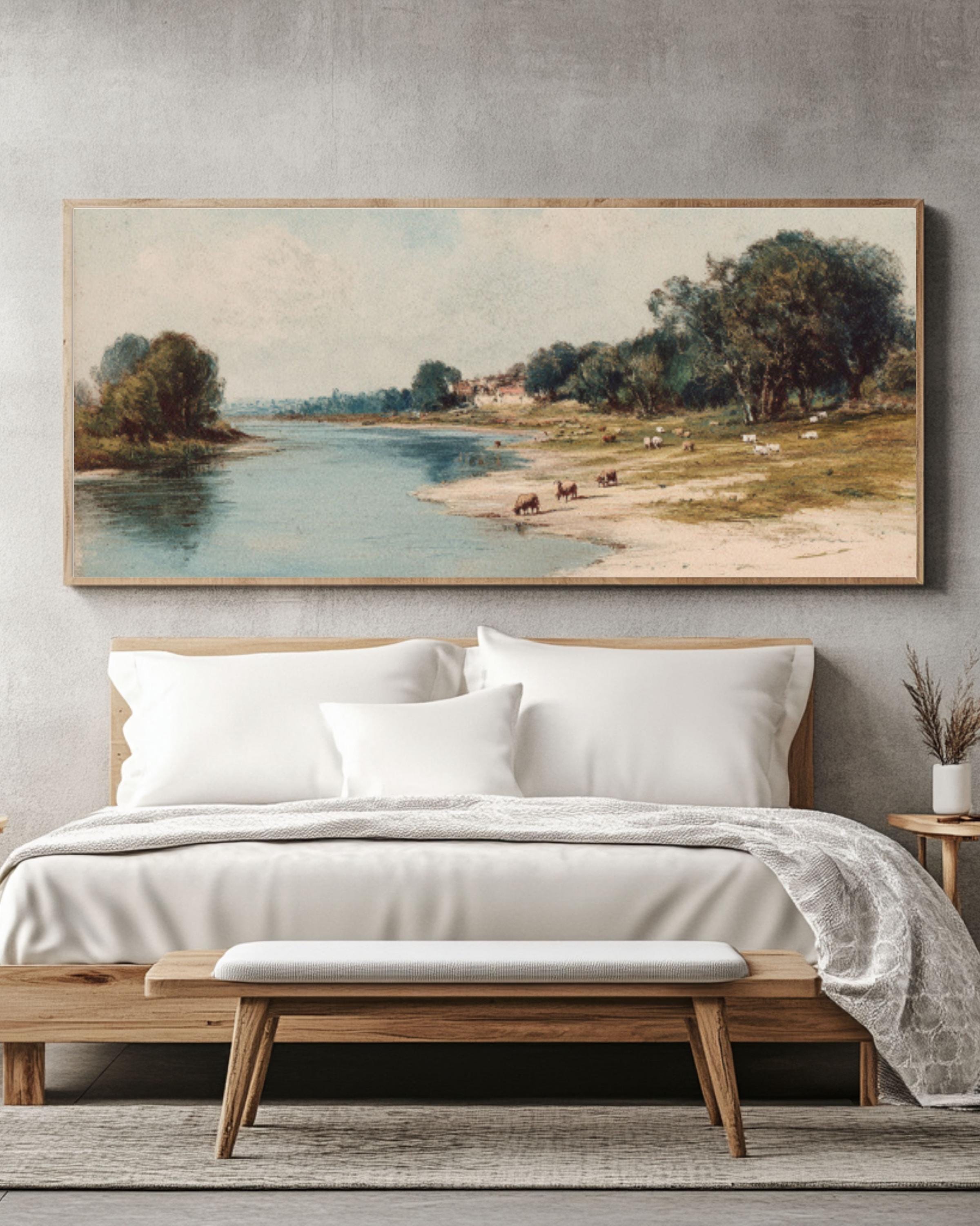 Victorian River Pastoral Wall Art | Impressionist Canvas Print